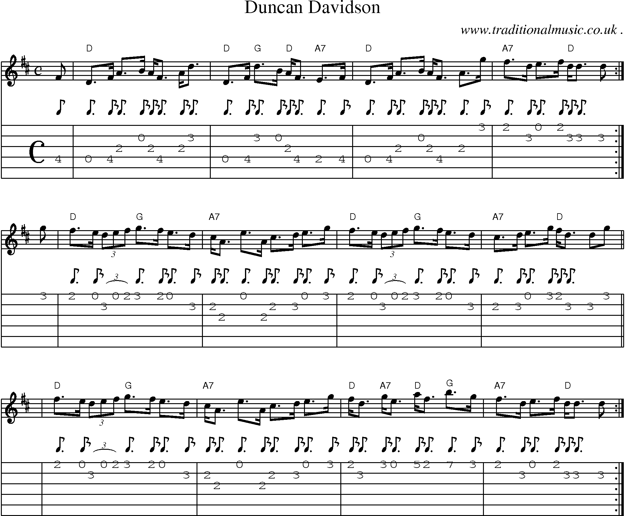 Sheet-music  score, Chords and Guitar Tabs for Duncan Davidson