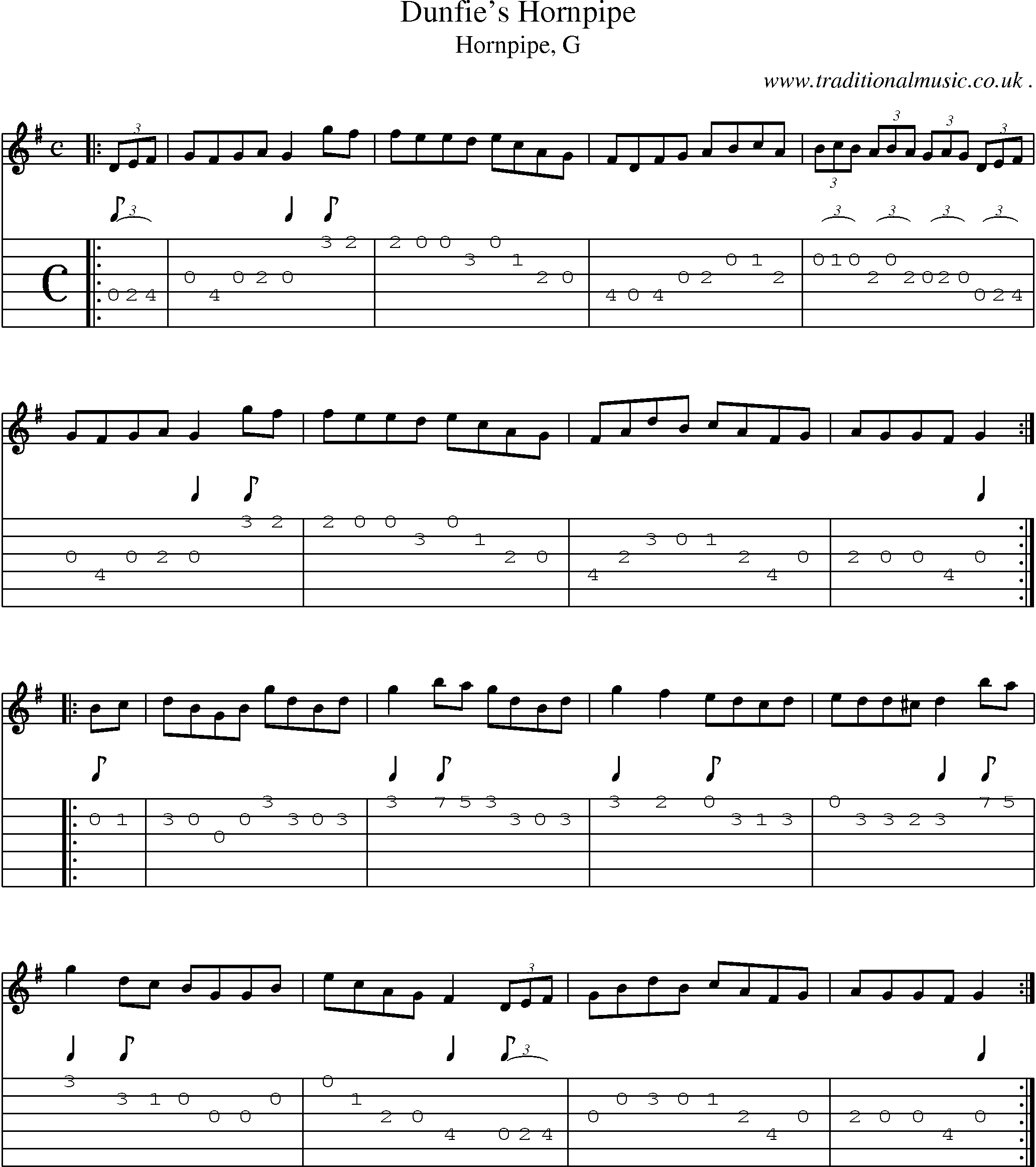 Sheet-music  score, Chords and Guitar Tabs for Dunfies Hornpipe
