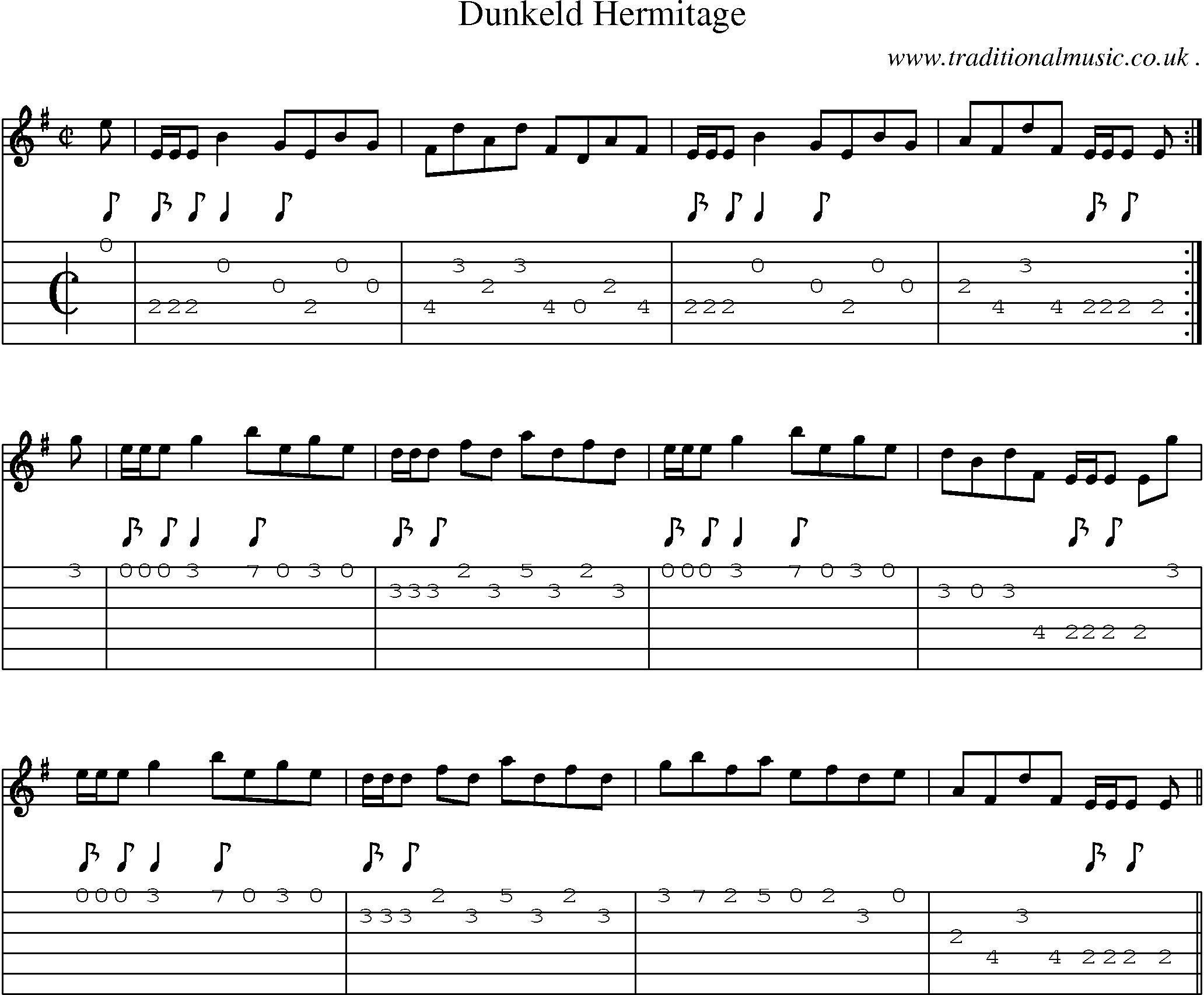 Sheet-music  score, Chords and Guitar Tabs for Dunkeld Hermitage