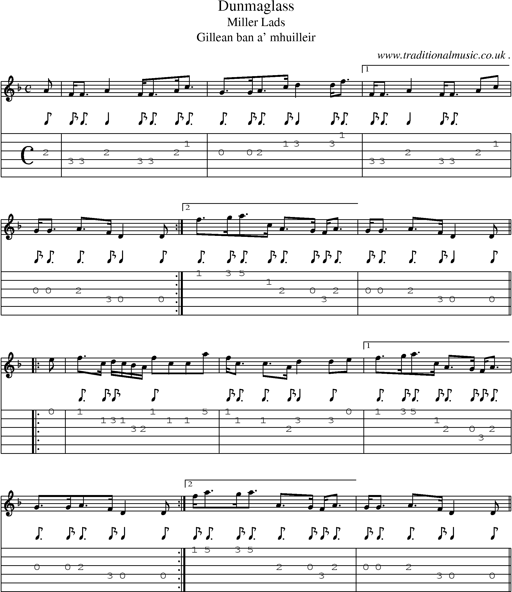 Sheet-music  score, Chords and Guitar Tabs for Dunmaglass