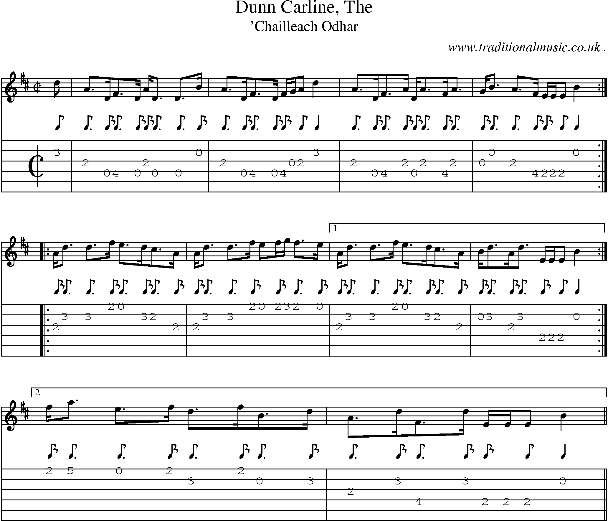 Sheet-music  score, Chords and Guitar Tabs for Dunn Carline The