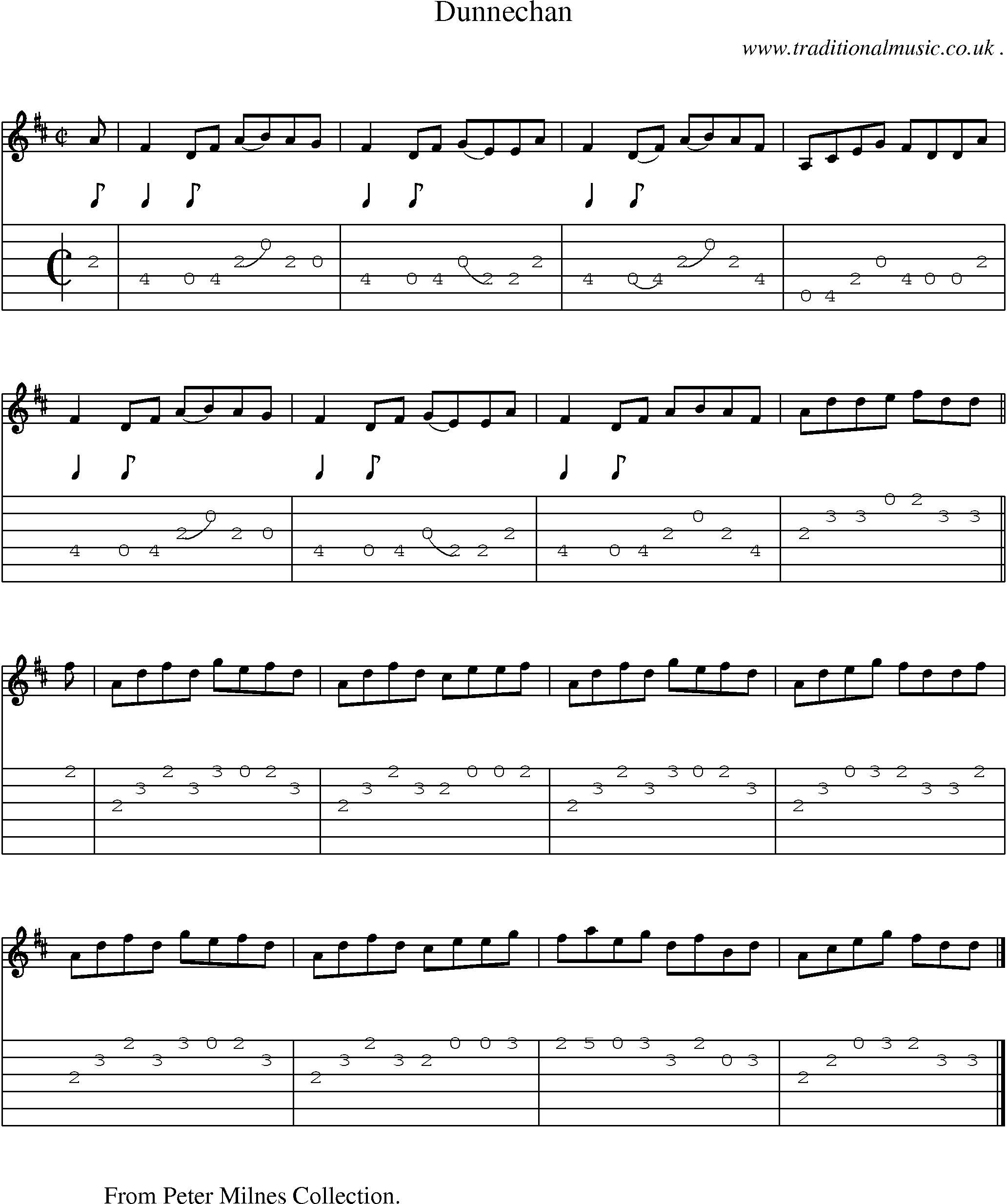 Sheet-music  score, Chords and Guitar Tabs for Dunnechan
