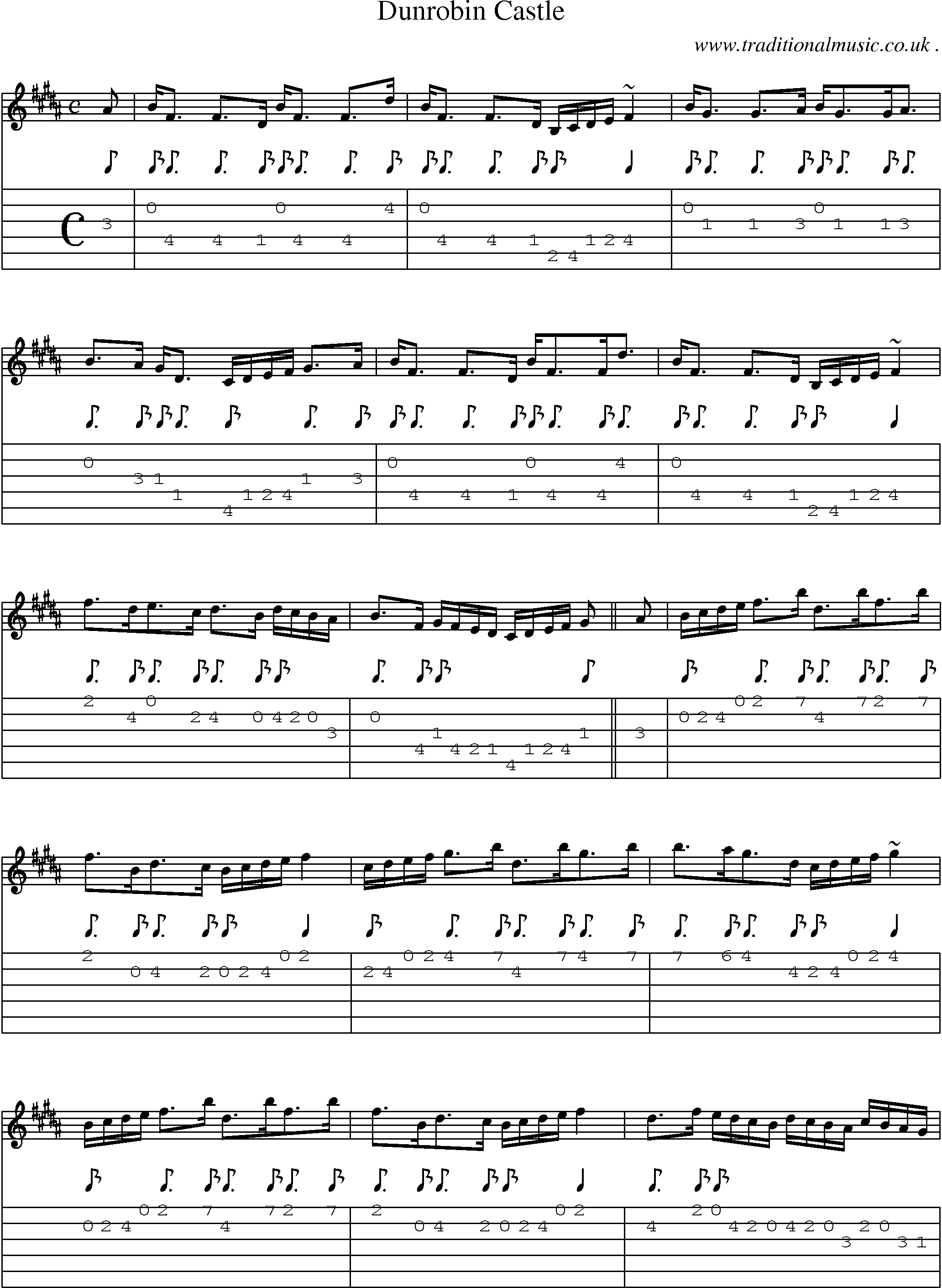 Sheet-music  score, Chords and Guitar Tabs for Dunrobin Castle