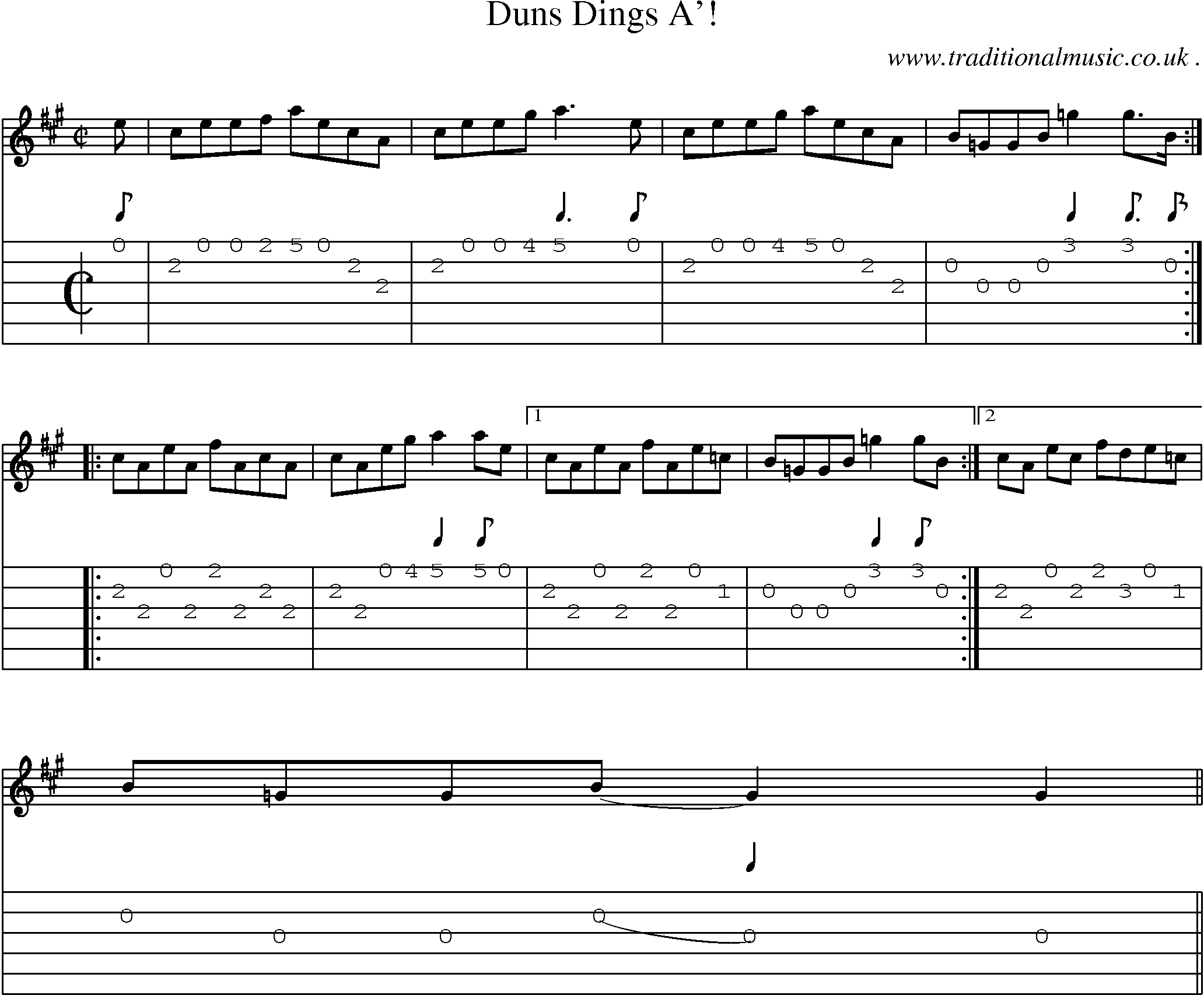 Sheet-music  score, Chords and Guitar Tabs for Duns Dings A!