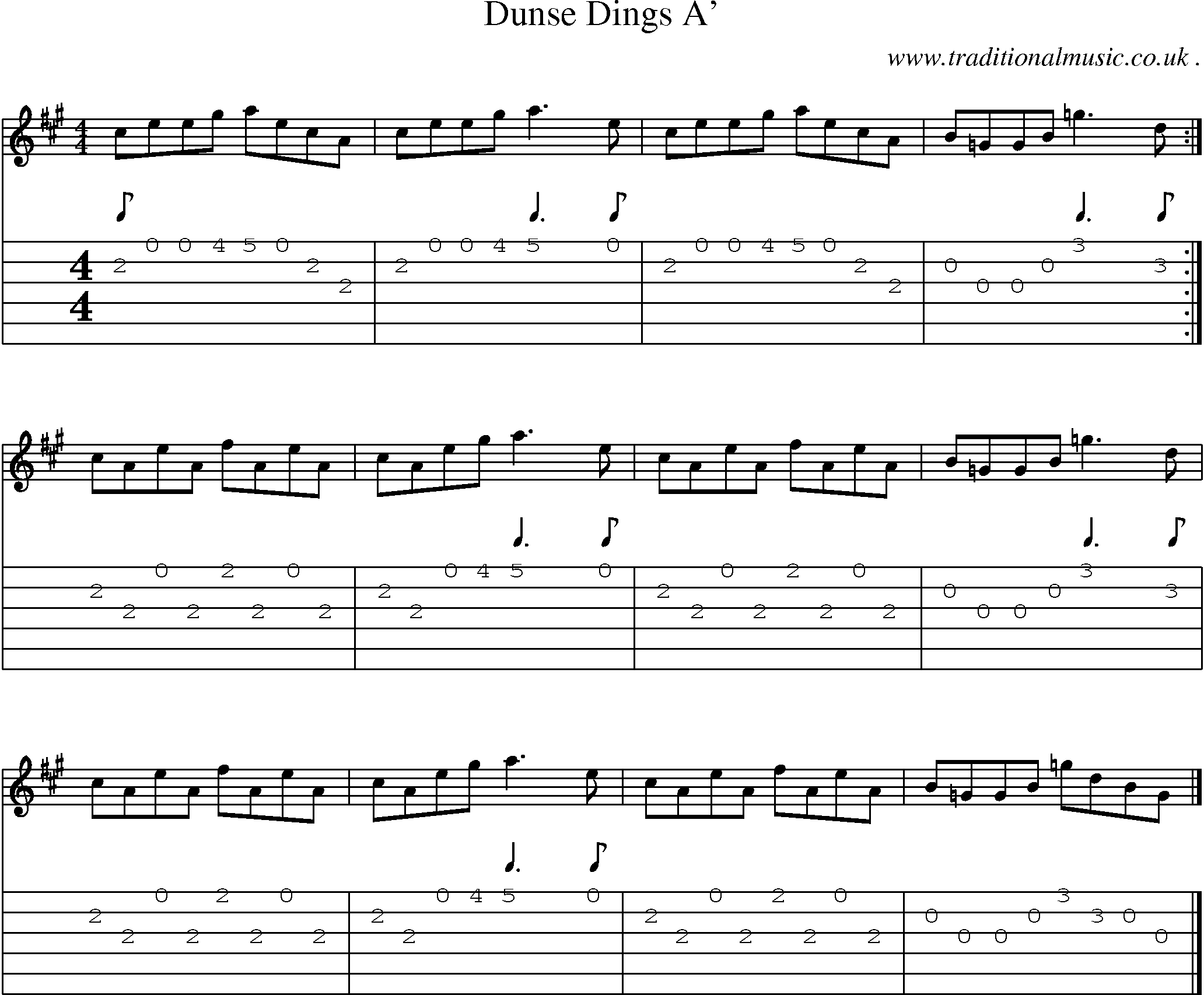 Sheet-music  score, Chords and Guitar Tabs for Dunse Dings A