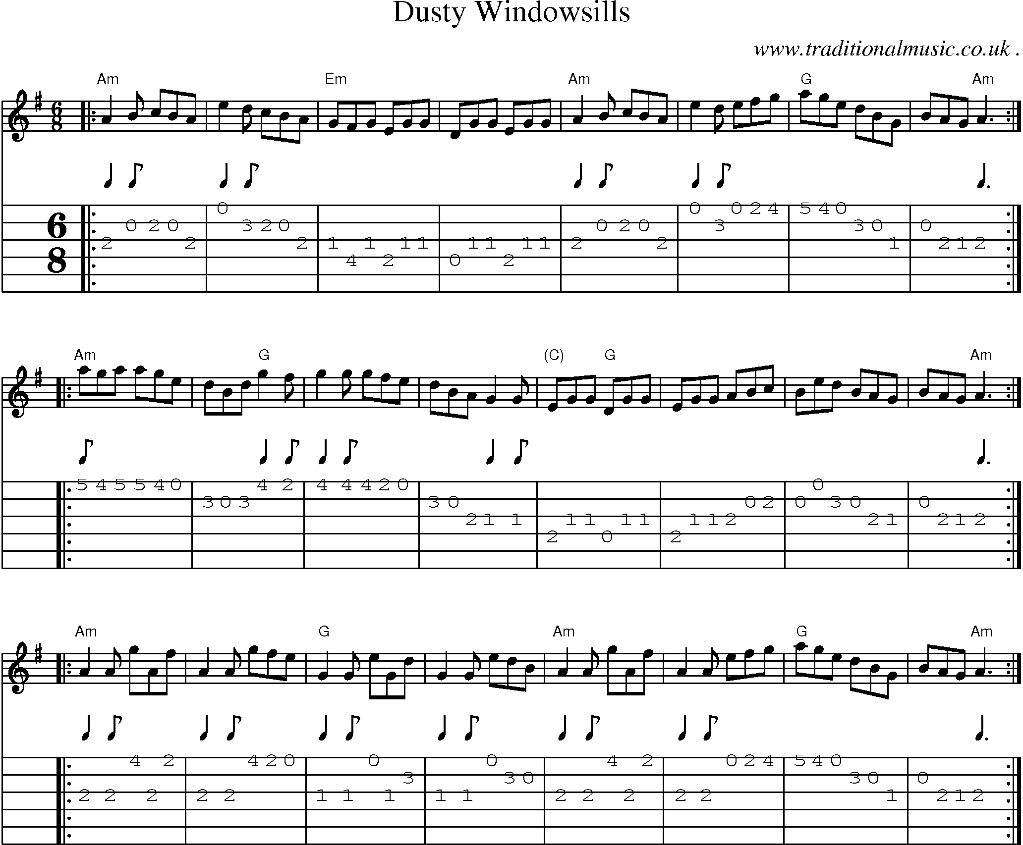 Sheet-music  score, Chords and Guitar Tabs for Dusty Windowsills