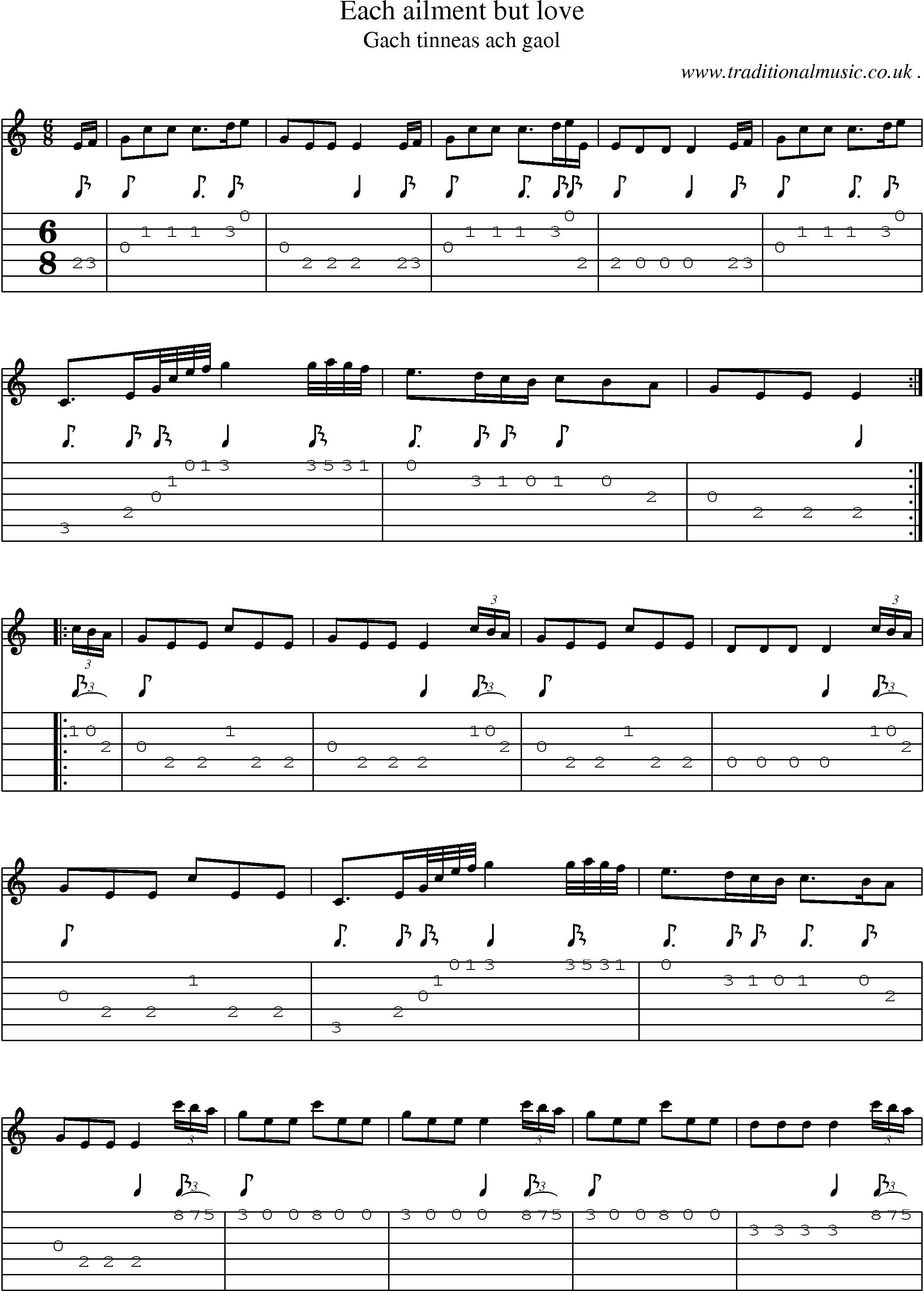 Sheet-music  score, Chords and Guitar Tabs for Each Ailment But Love