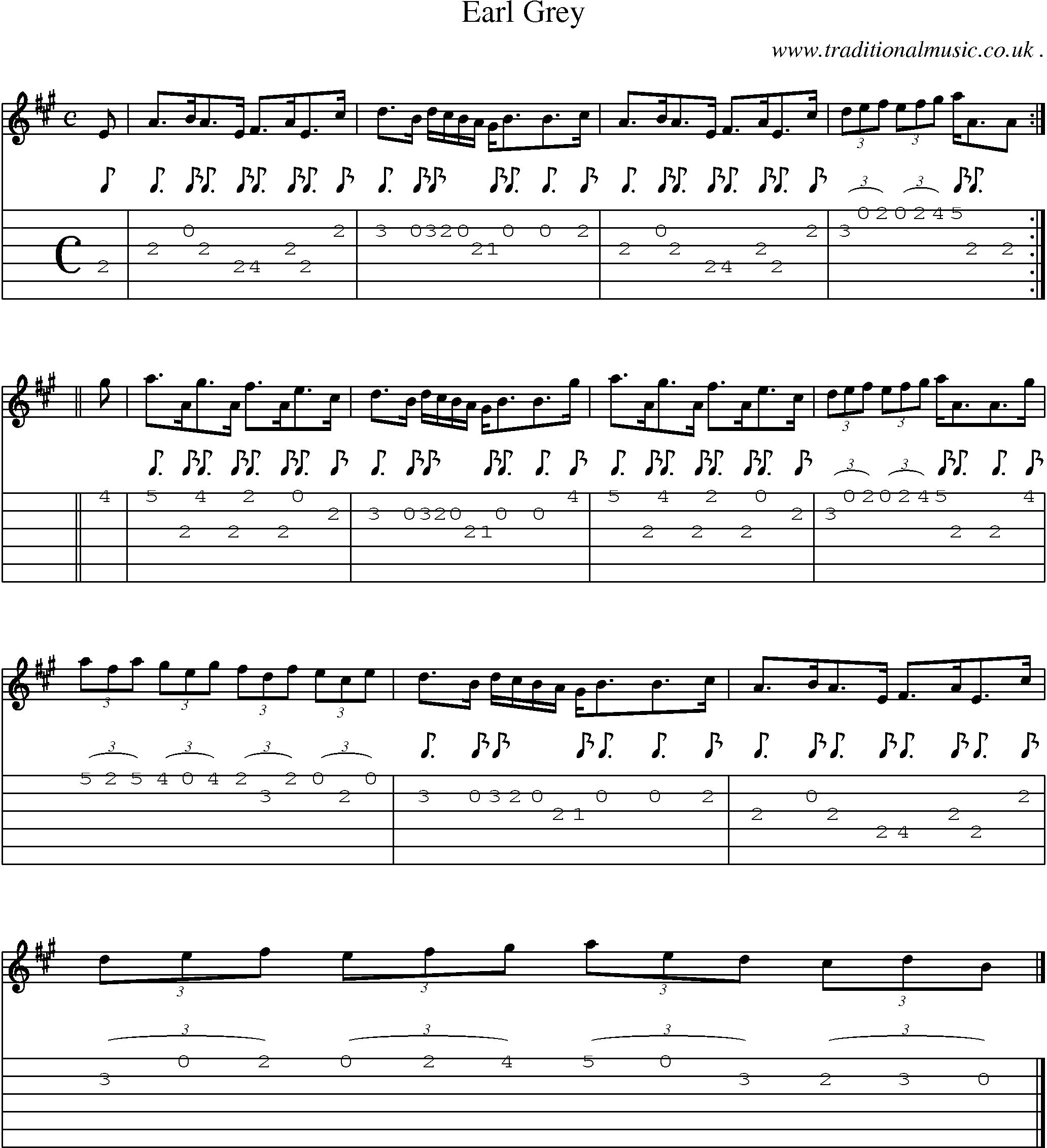 Sheet-music  score, Chords and Guitar Tabs for Earl Grey