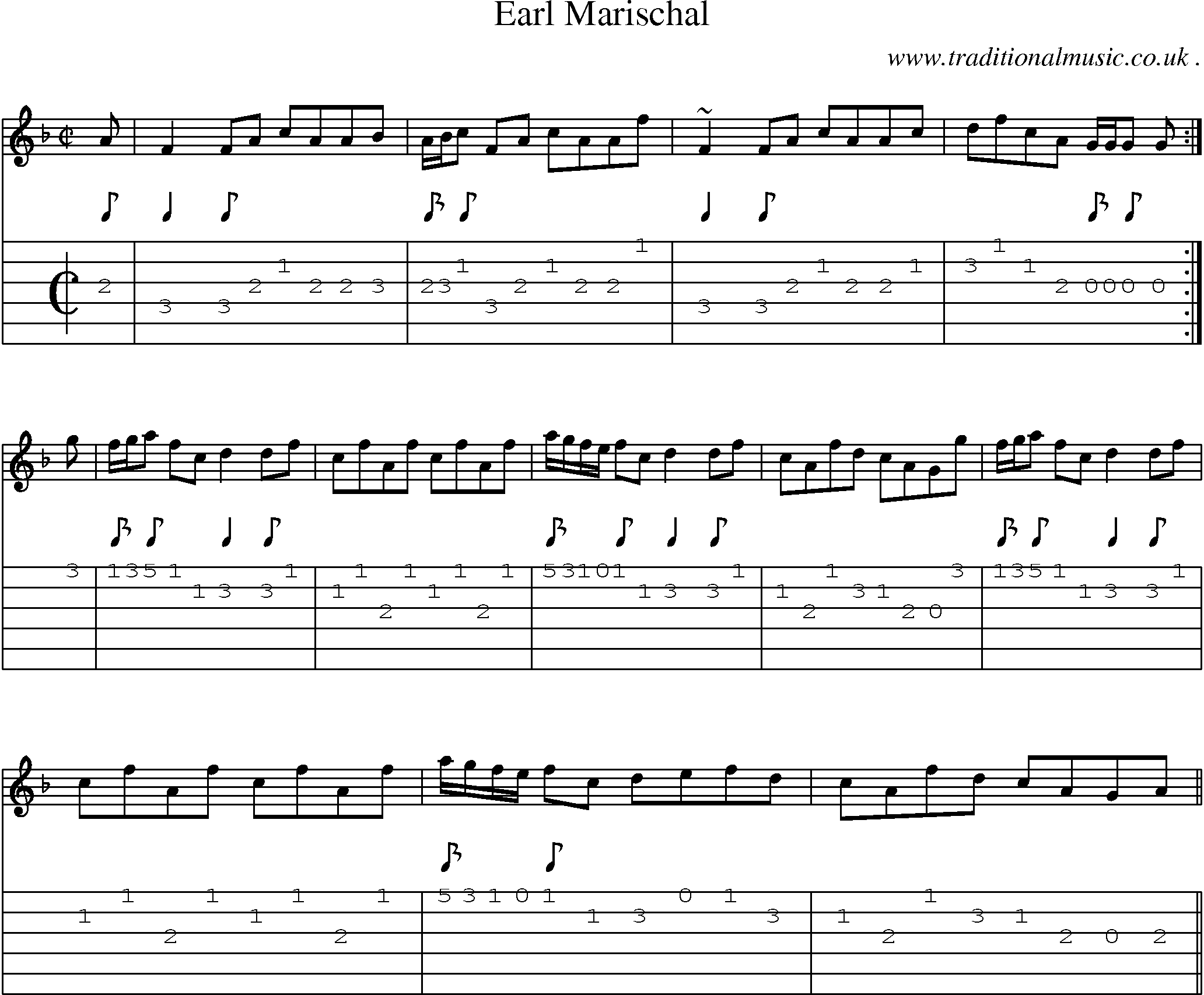 Sheet-music  score, Chords and Guitar Tabs for Earl Marischal