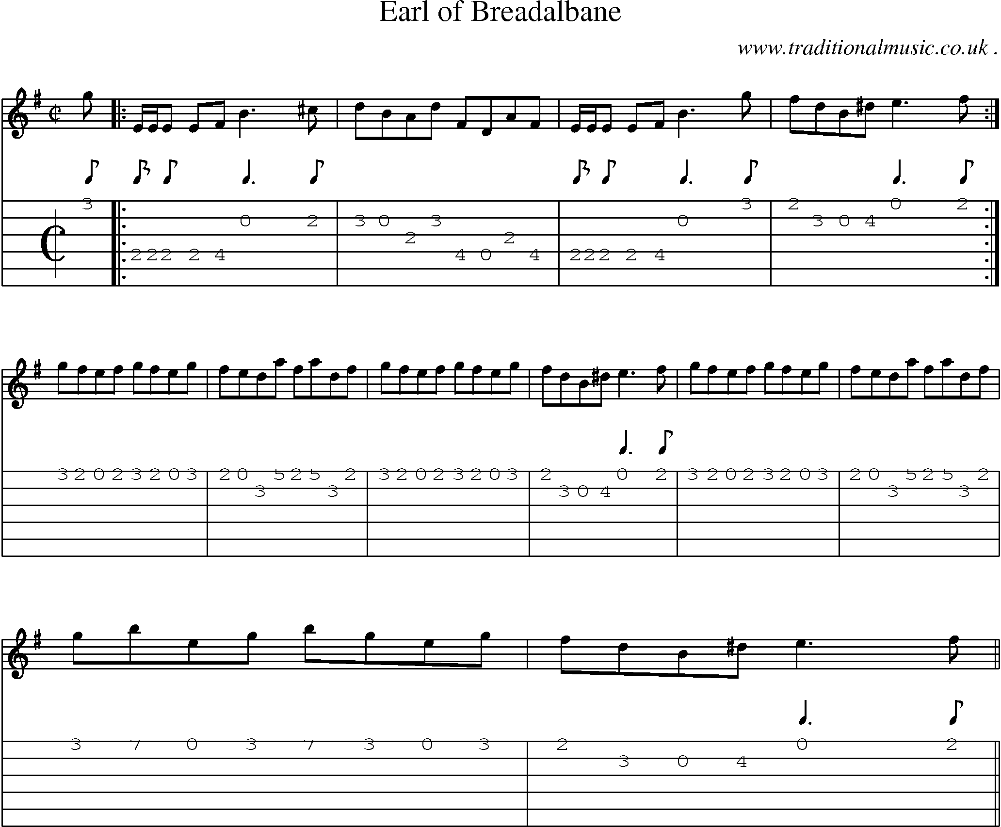 Sheet-music  score, Chords and Guitar Tabs for Earl Of Breadalbane