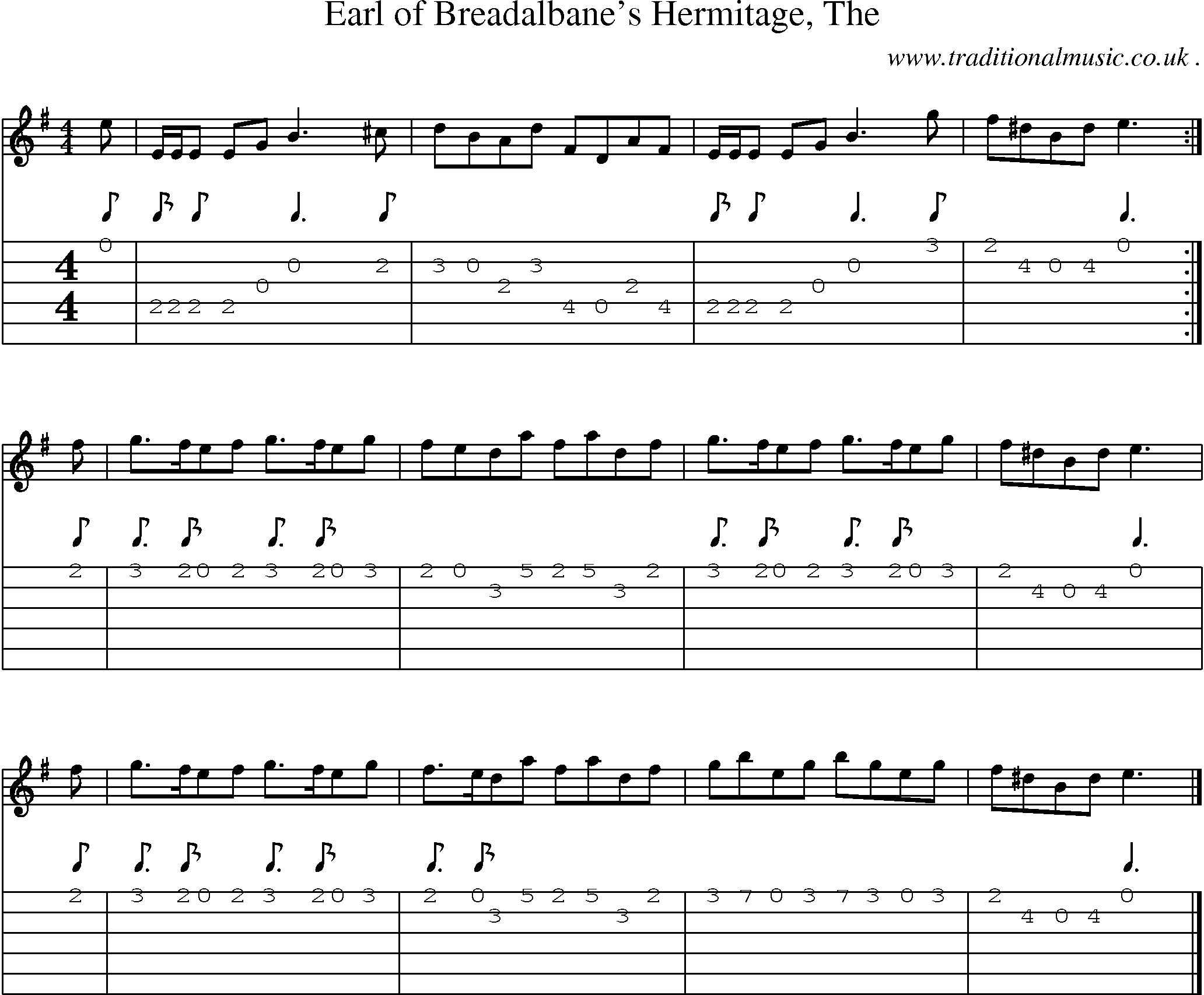 Sheet-music  score, Chords and Guitar Tabs for Earl Of Breadalbanes Hermitage The
