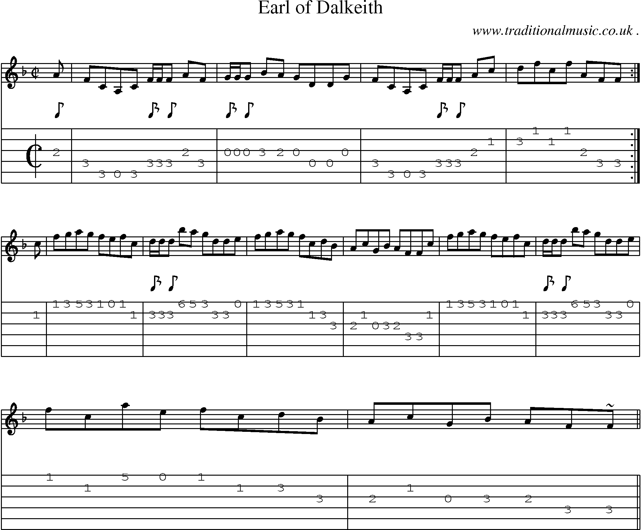 Sheet-music  score, Chords and Guitar Tabs for Earl Of Dalkeith