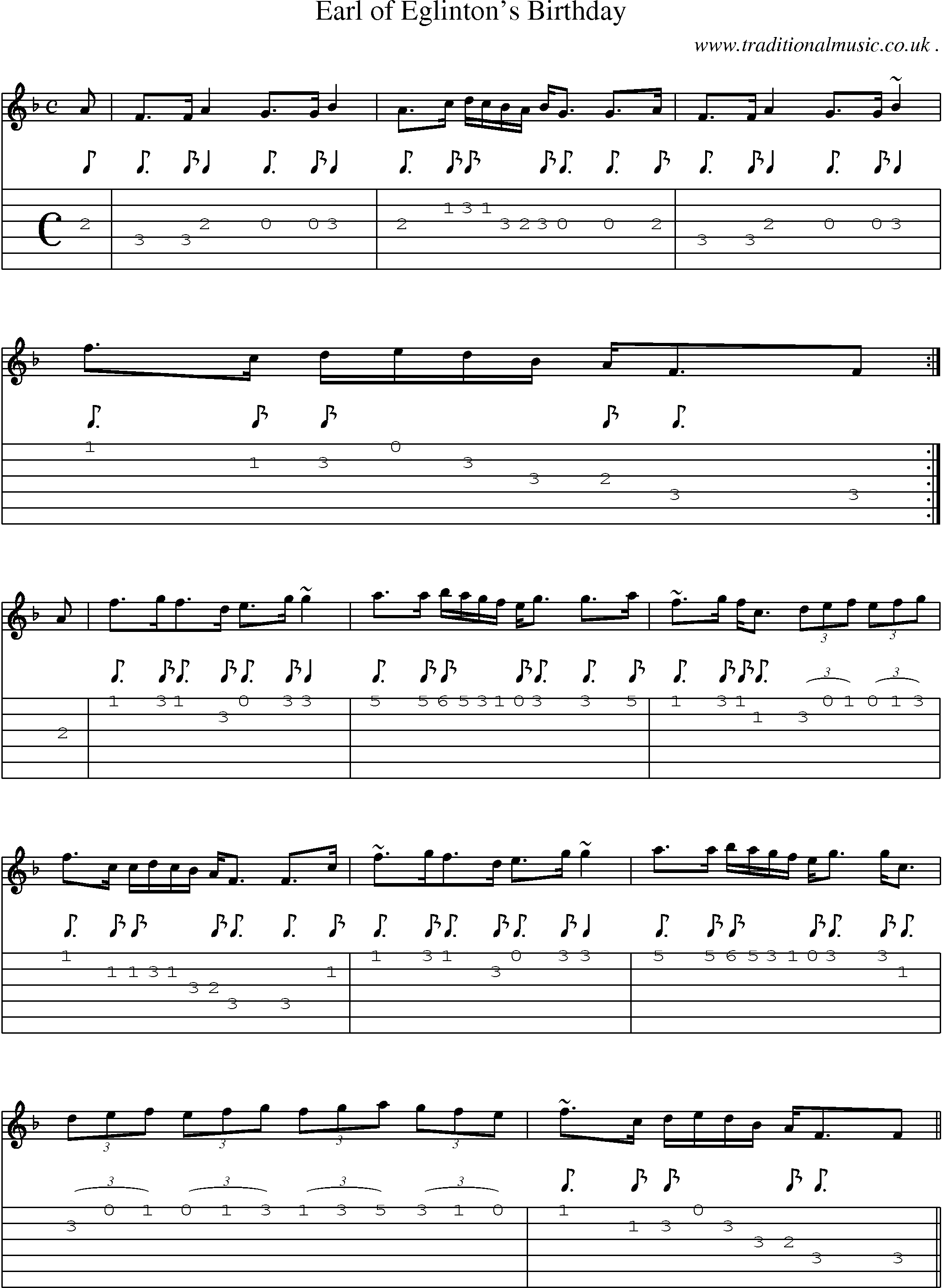 Sheet-music  score, Chords and Guitar Tabs for Earl Of Eglintons Birthday