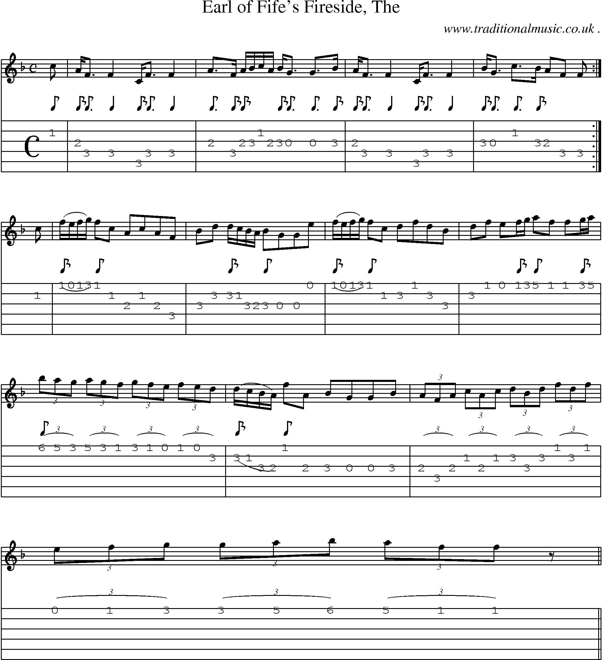 Sheet-music  score, Chords and Guitar Tabs for Earl Of Fifes Fireside The