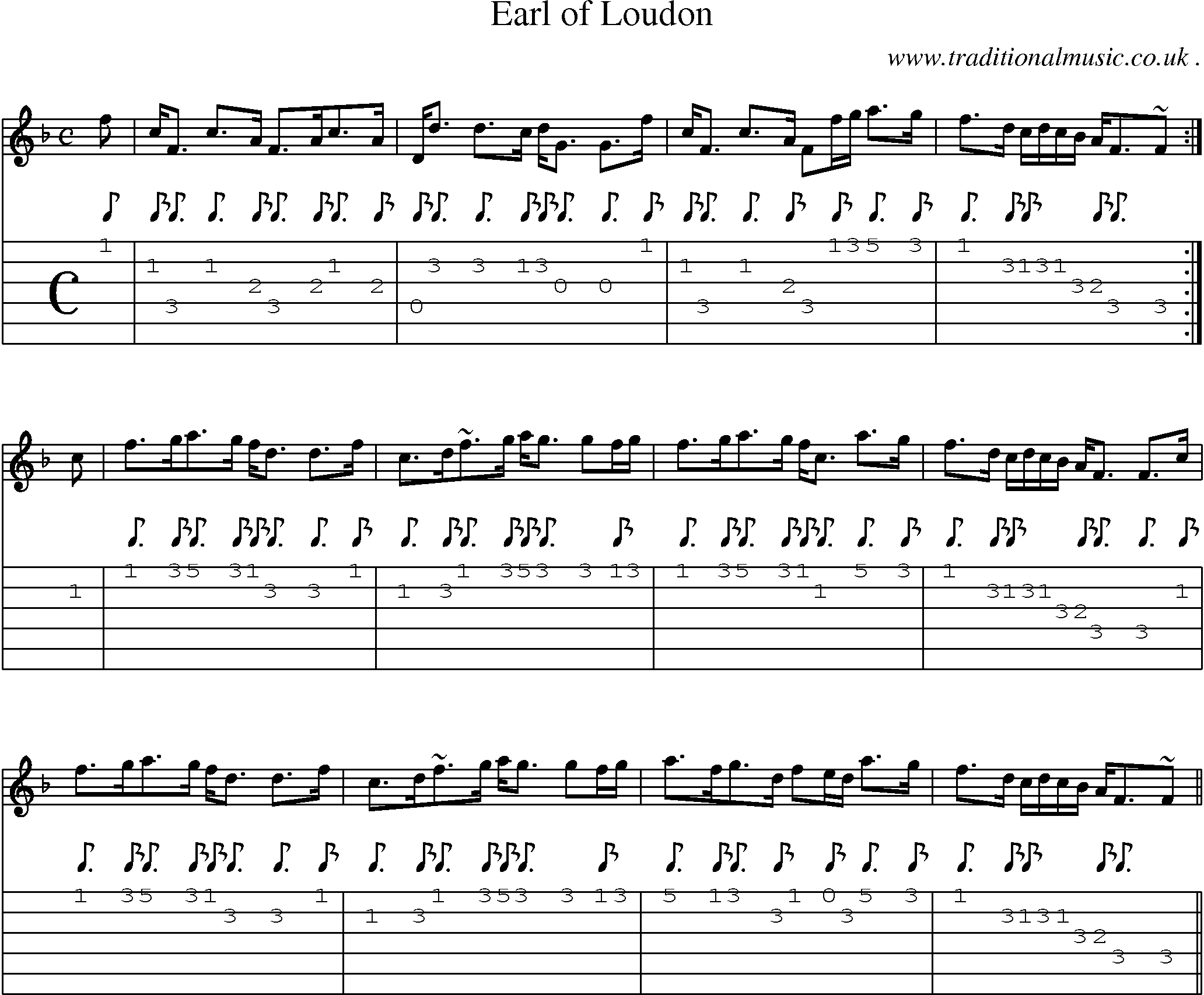 Sheet-music  score, Chords and Guitar Tabs for Earl Of Loudon
