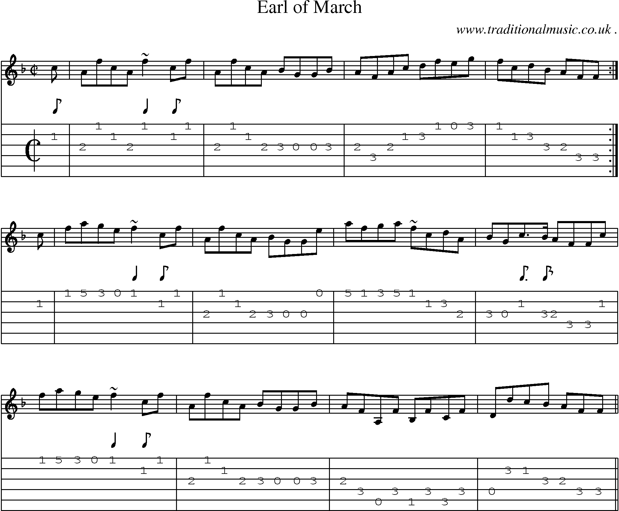 Sheet-music  score, Chords and Guitar Tabs for Earl Of March