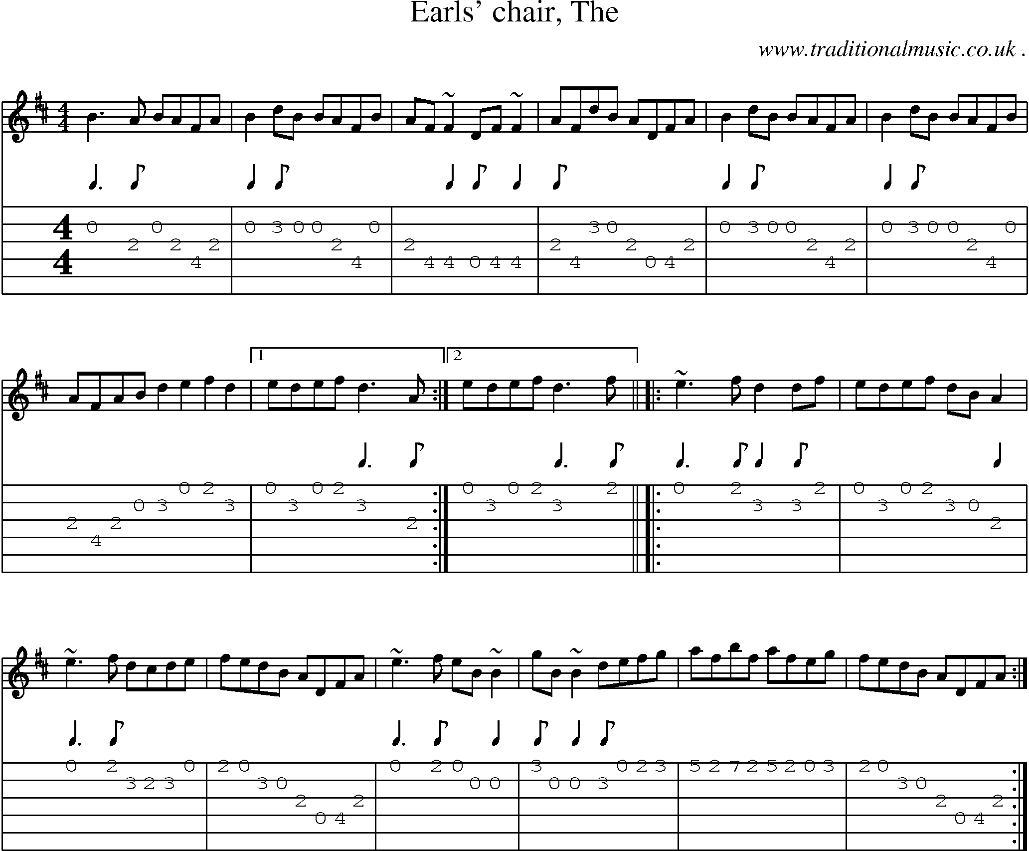 Sheet-music  score, Chords and Guitar Tabs for Earls Chair The