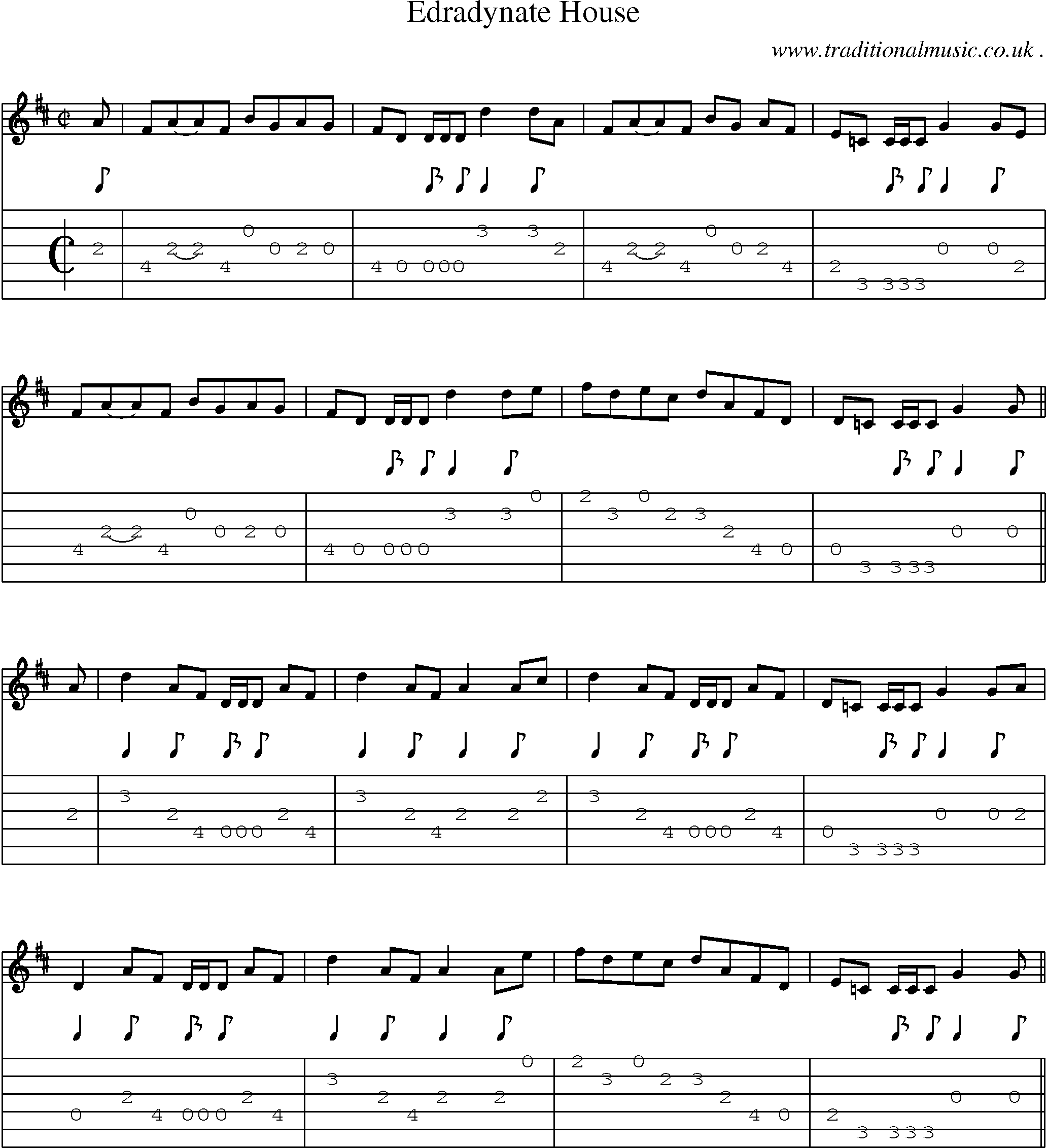 Sheet-music  score, Chords and Guitar Tabs for Edradynate House