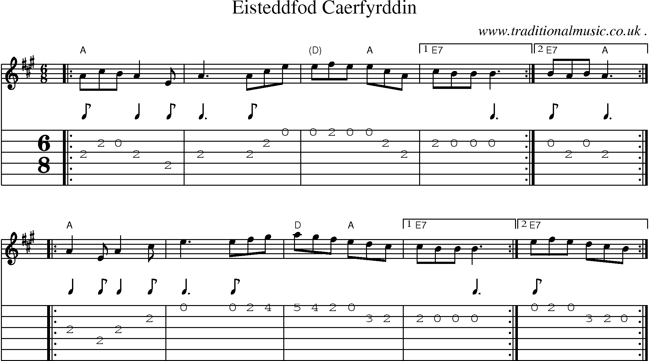 Sheet-music  score, Chords and Guitar Tabs for Eisteddfod Caerfyrddin
