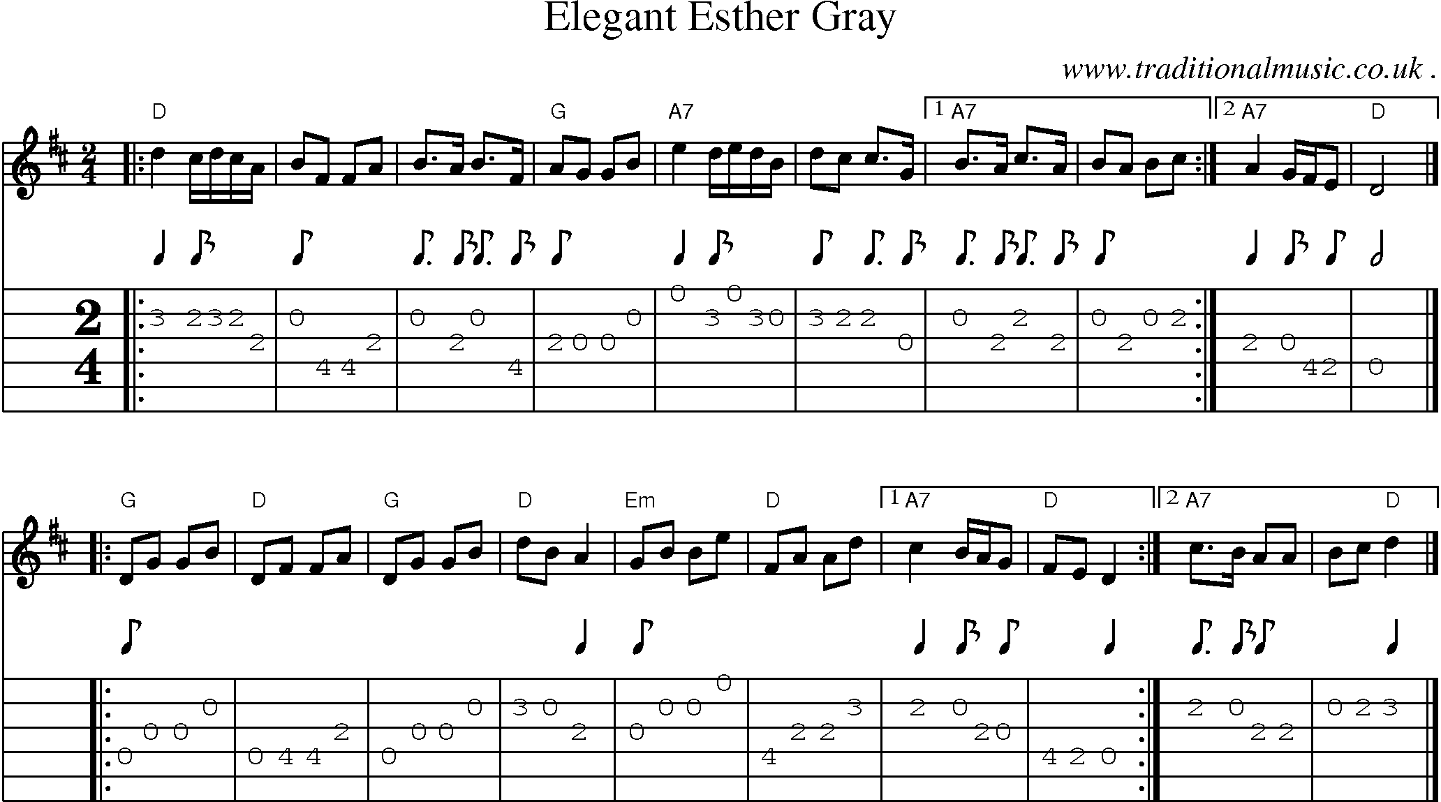 Sheet-music  score, Chords and Guitar Tabs for Elegant Esther Gray