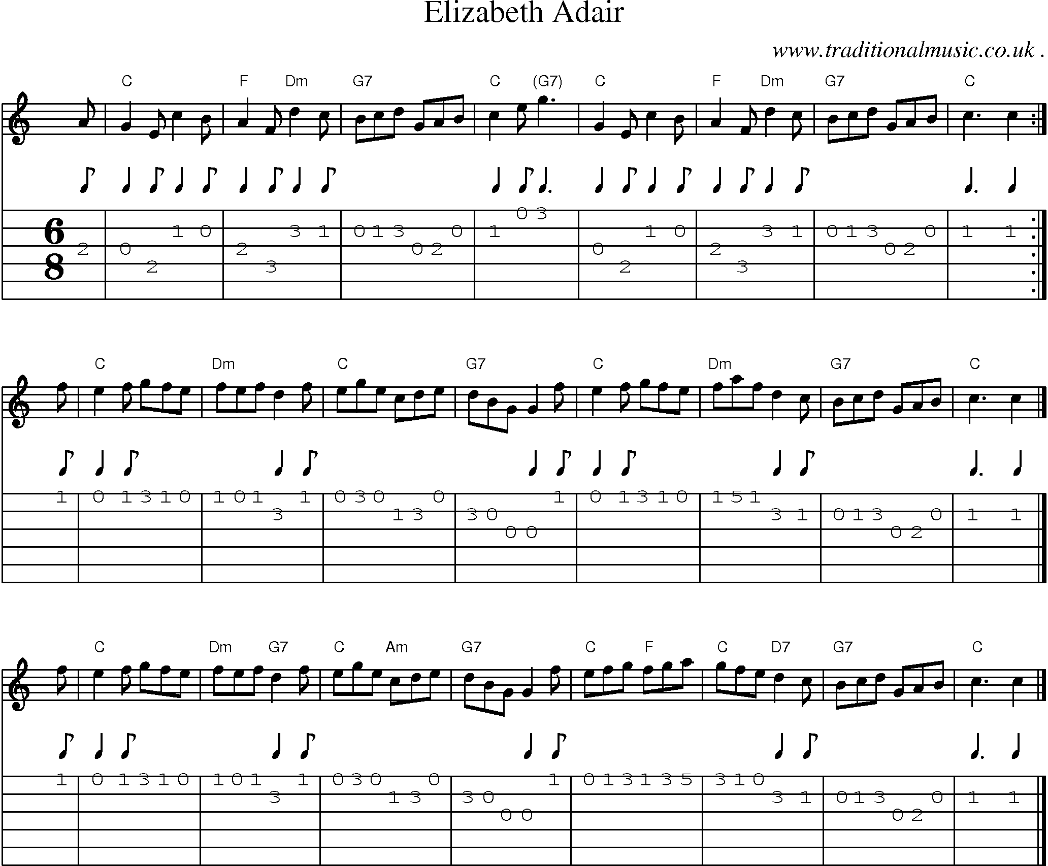 Sheet-music  score, Chords and Guitar Tabs for Elizabeth Adair