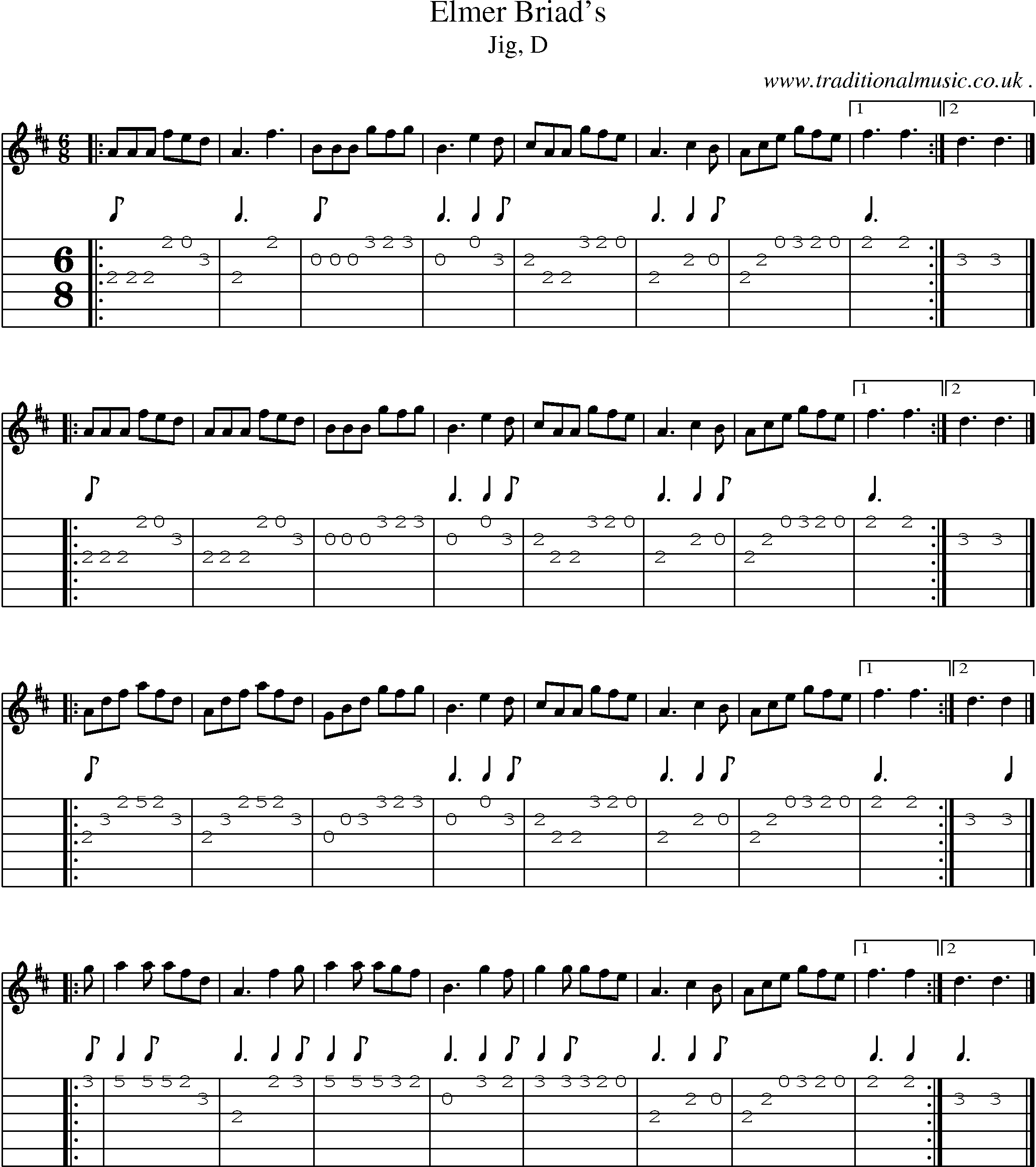 Sheet-music  score, Chords and Guitar Tabs for Elmer Briads