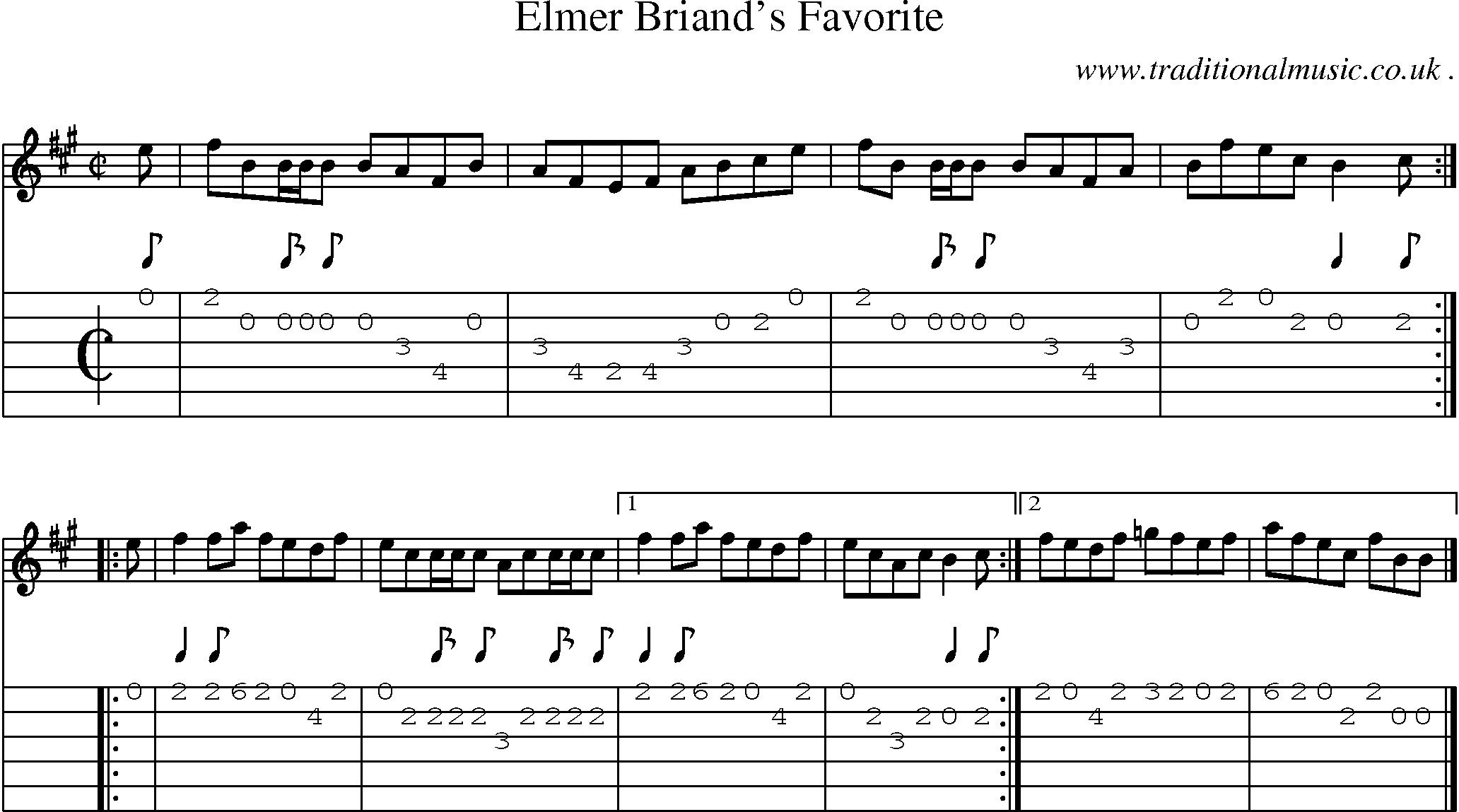 Sheet-music  score, Chords and Guitar Tabs for Elmer Briands Favorite