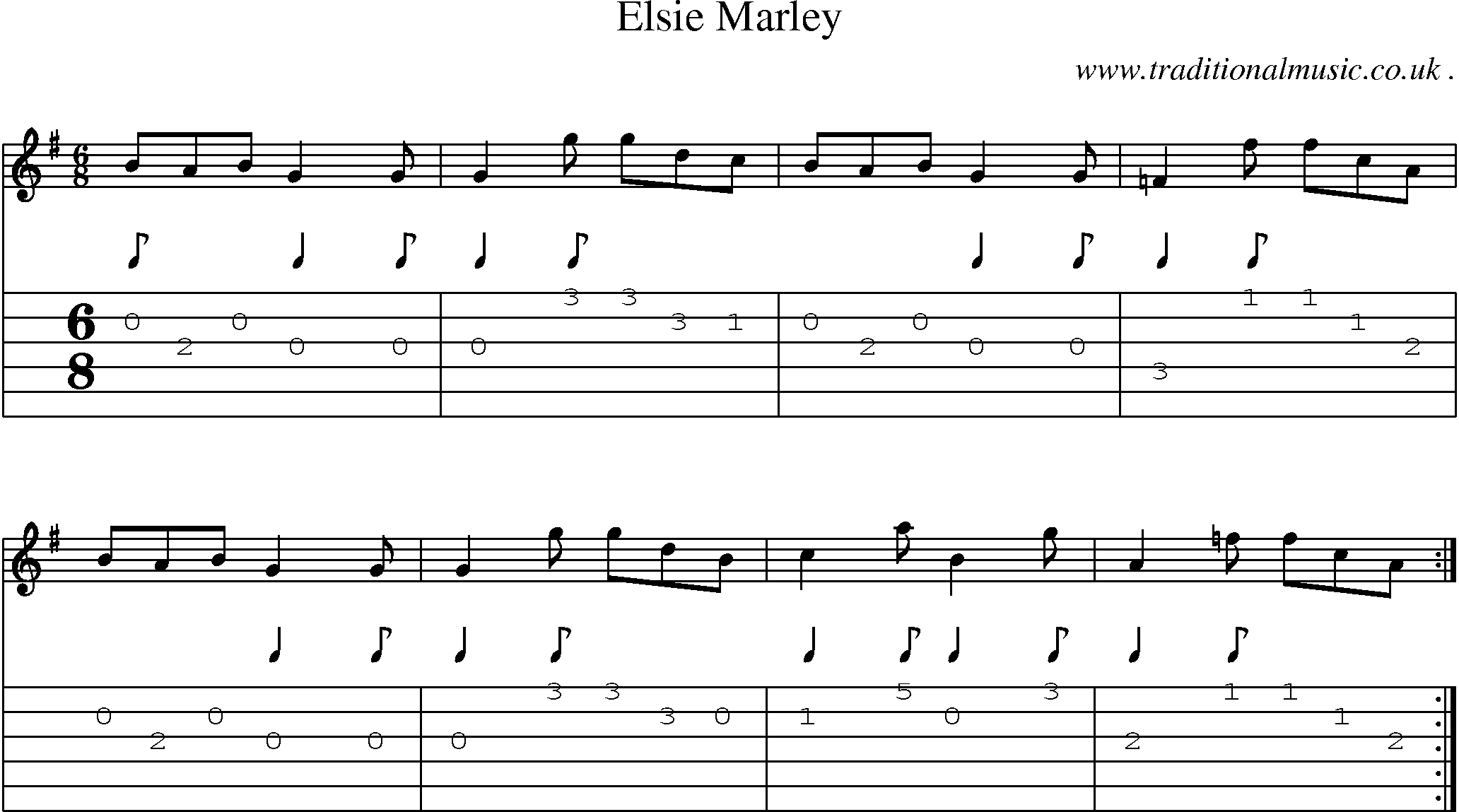 Sheet-music  score, Chords and Guitar Tabs for Elsie Marley