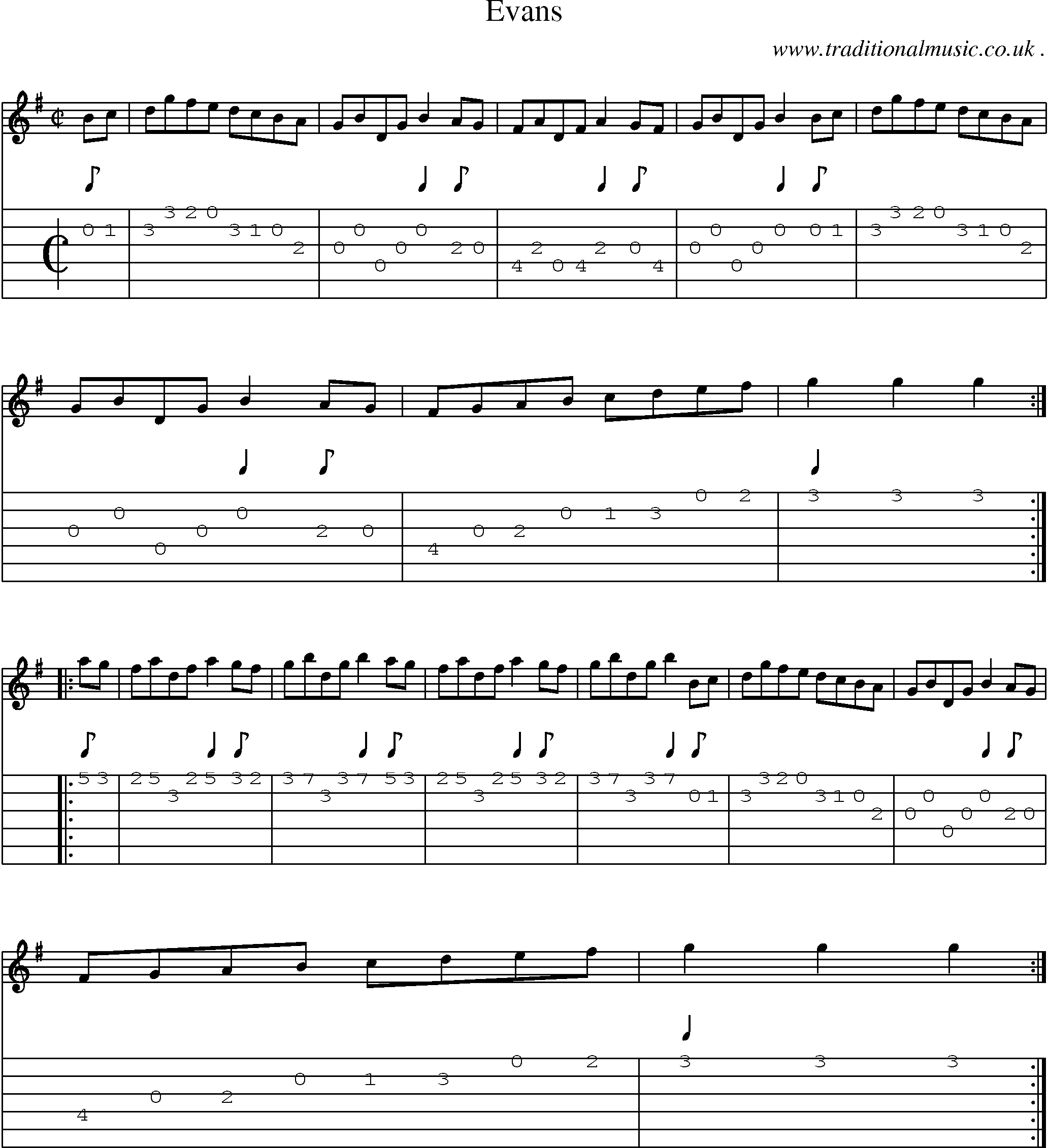 Sheet-music  score, Chords and Guitar Tabs for Evans