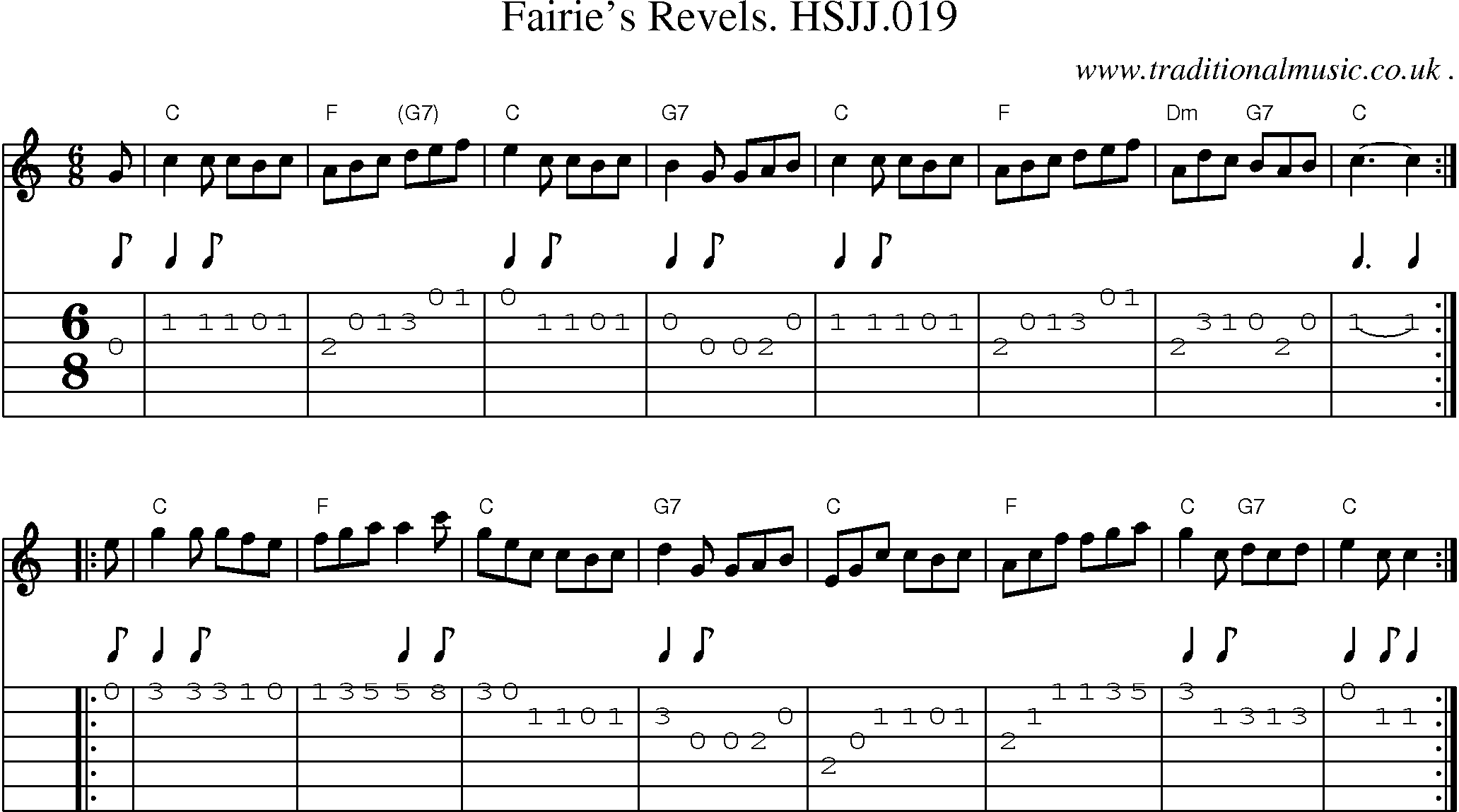 Sheet-music  score, Chords and Guitar Tabs for Fairies Revels Hsjj019