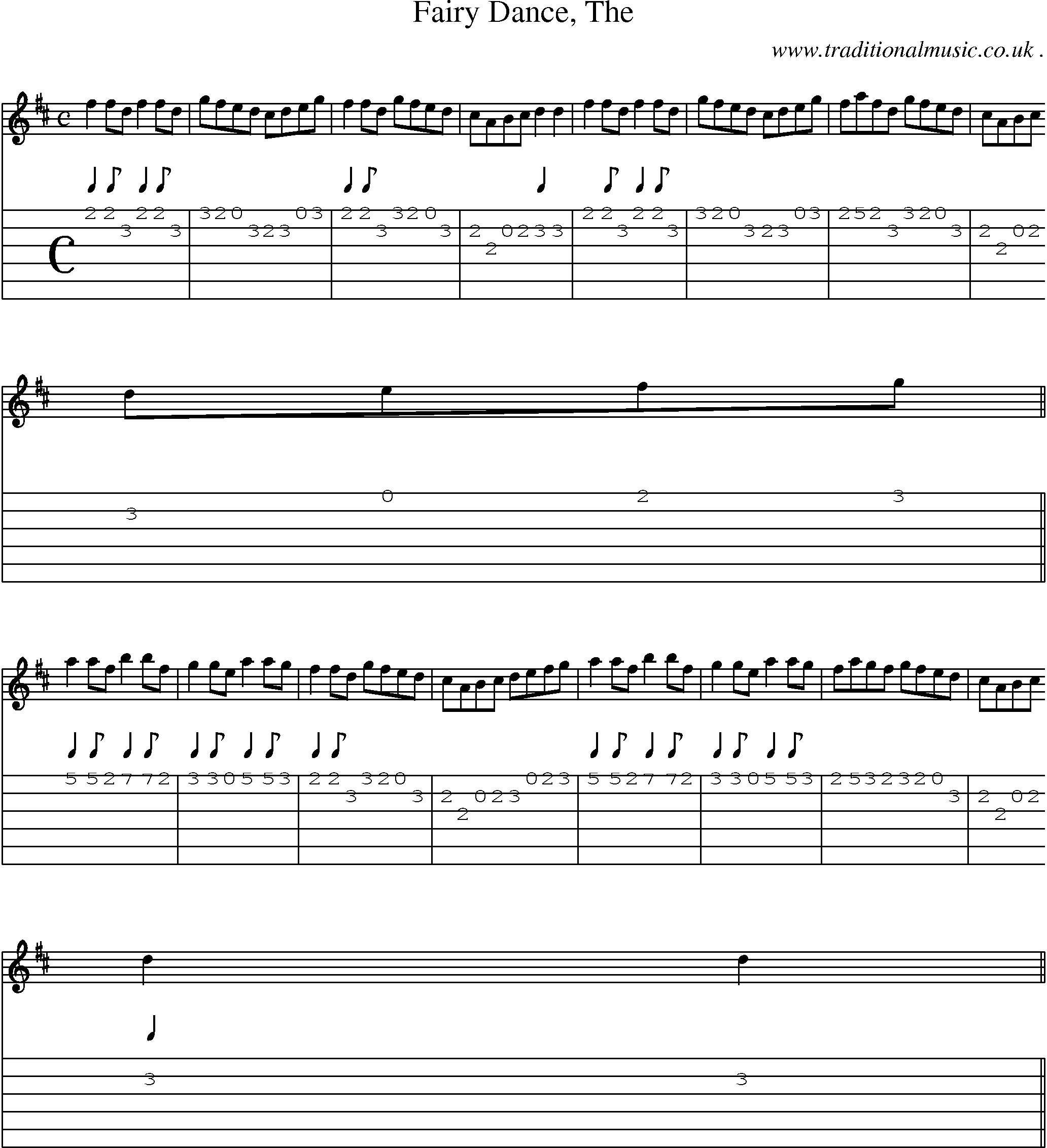Sheet-music  score, Chords and Guitar Tabs for Fairy Dance The