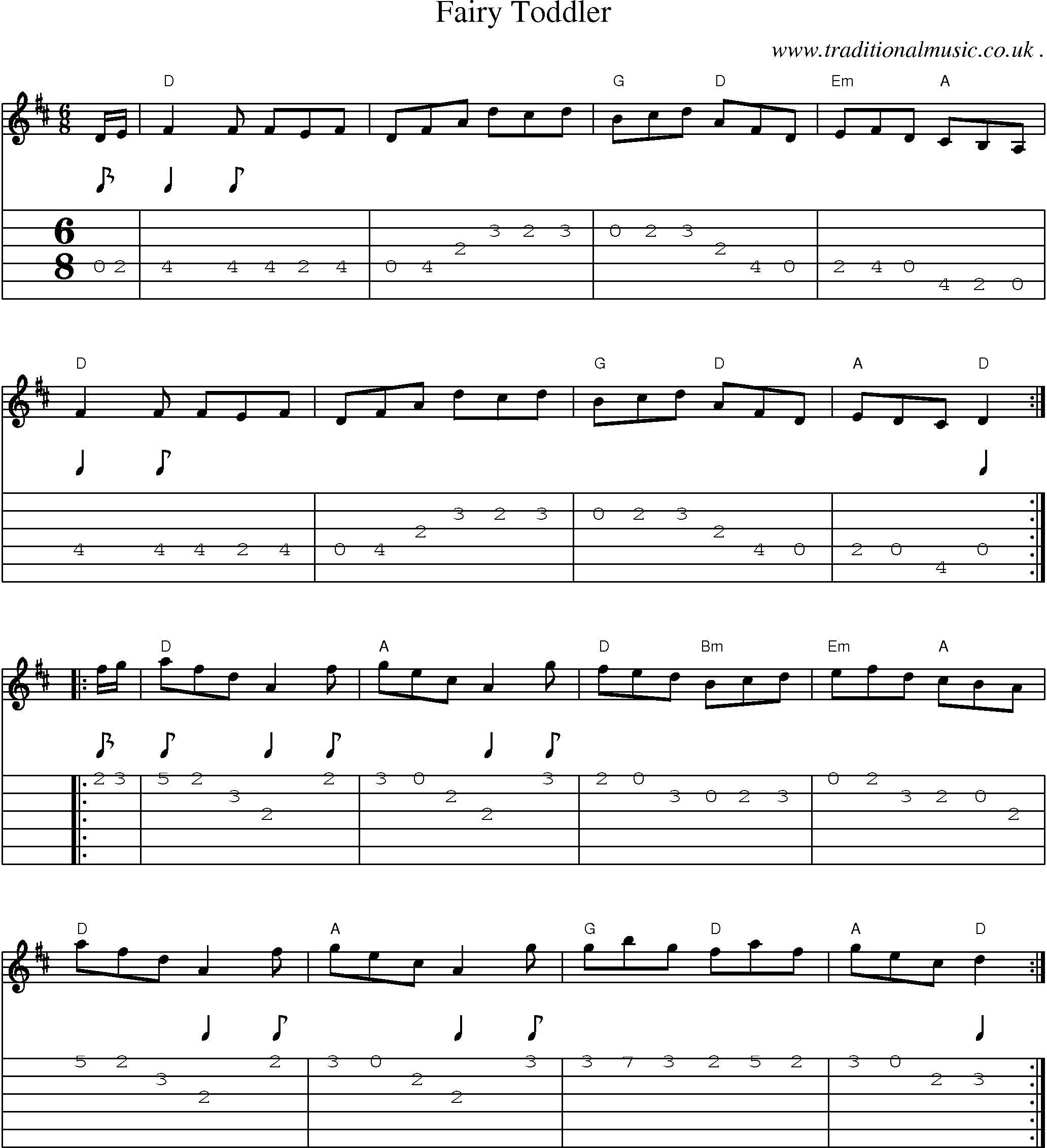 Sheet-music  score, Chords and Guitar Tabs for Fairy Toddler