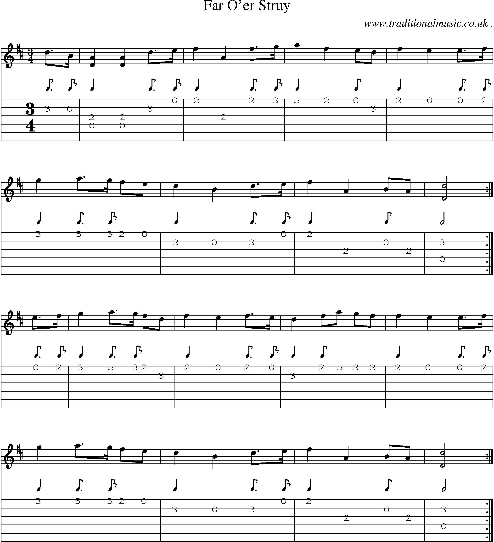 Sheet-music  score, Chords and Guitar Tabs for Far Oer Struy