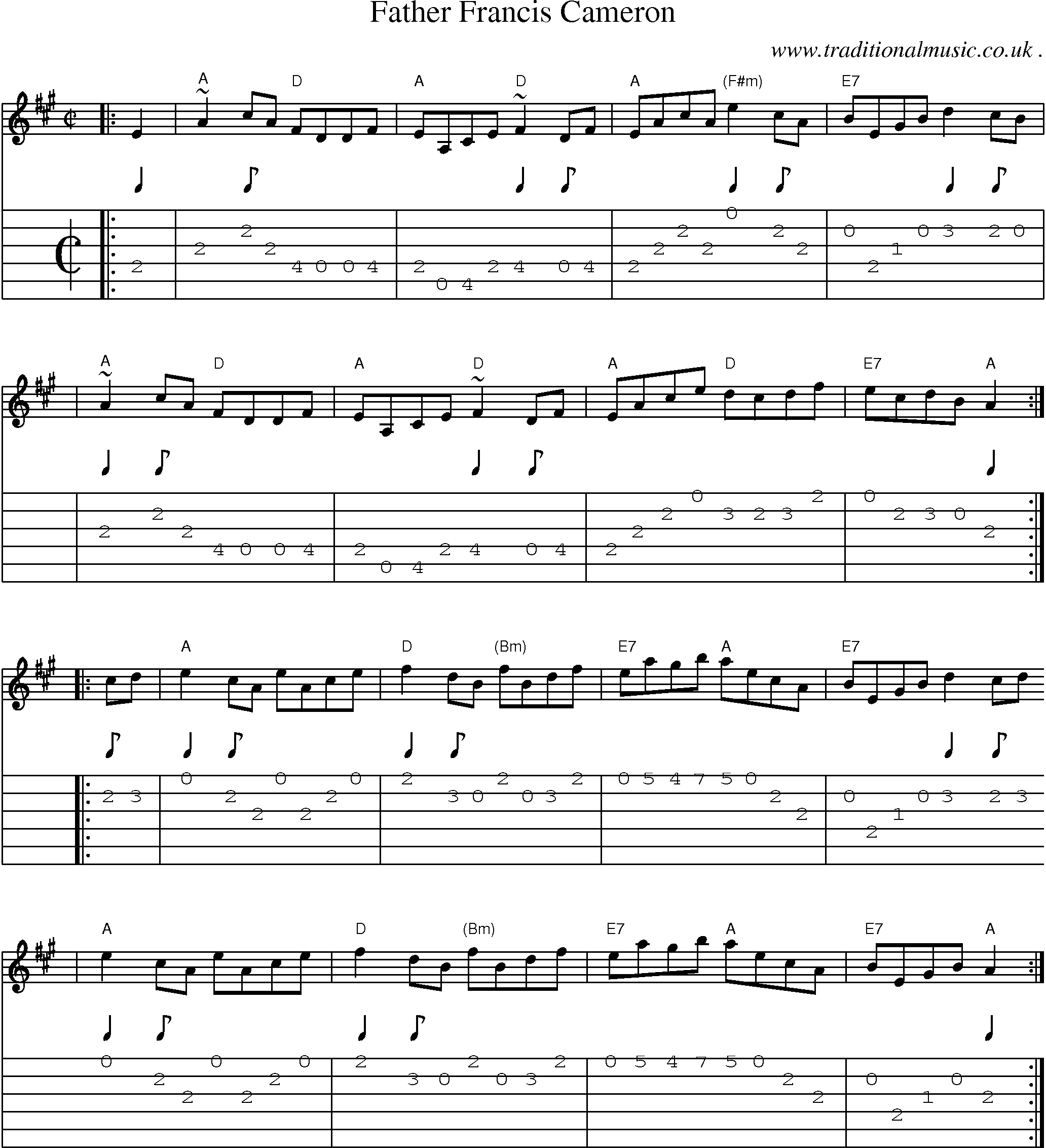 Sheet-music  score, Chords and Guitar Tabs for Father Francis Cameron
