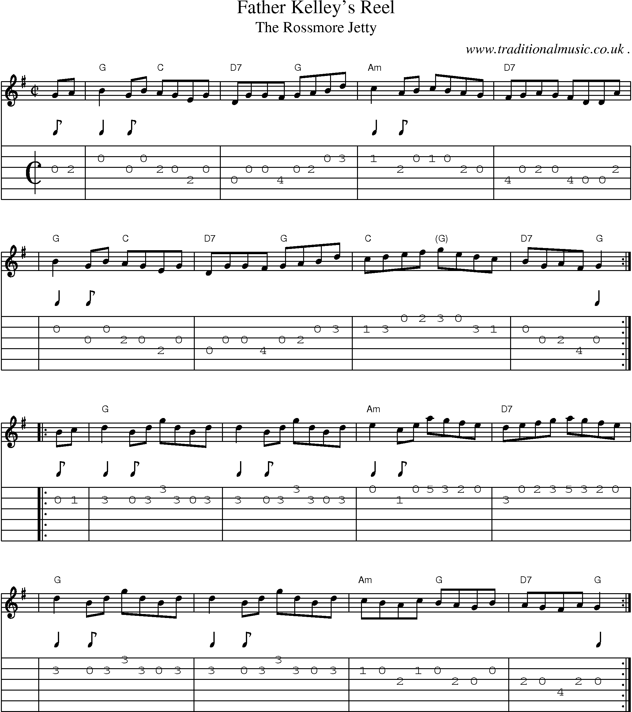 Sheet-music  score, Chords and Guitar Tabs for Father Kelleys Reel