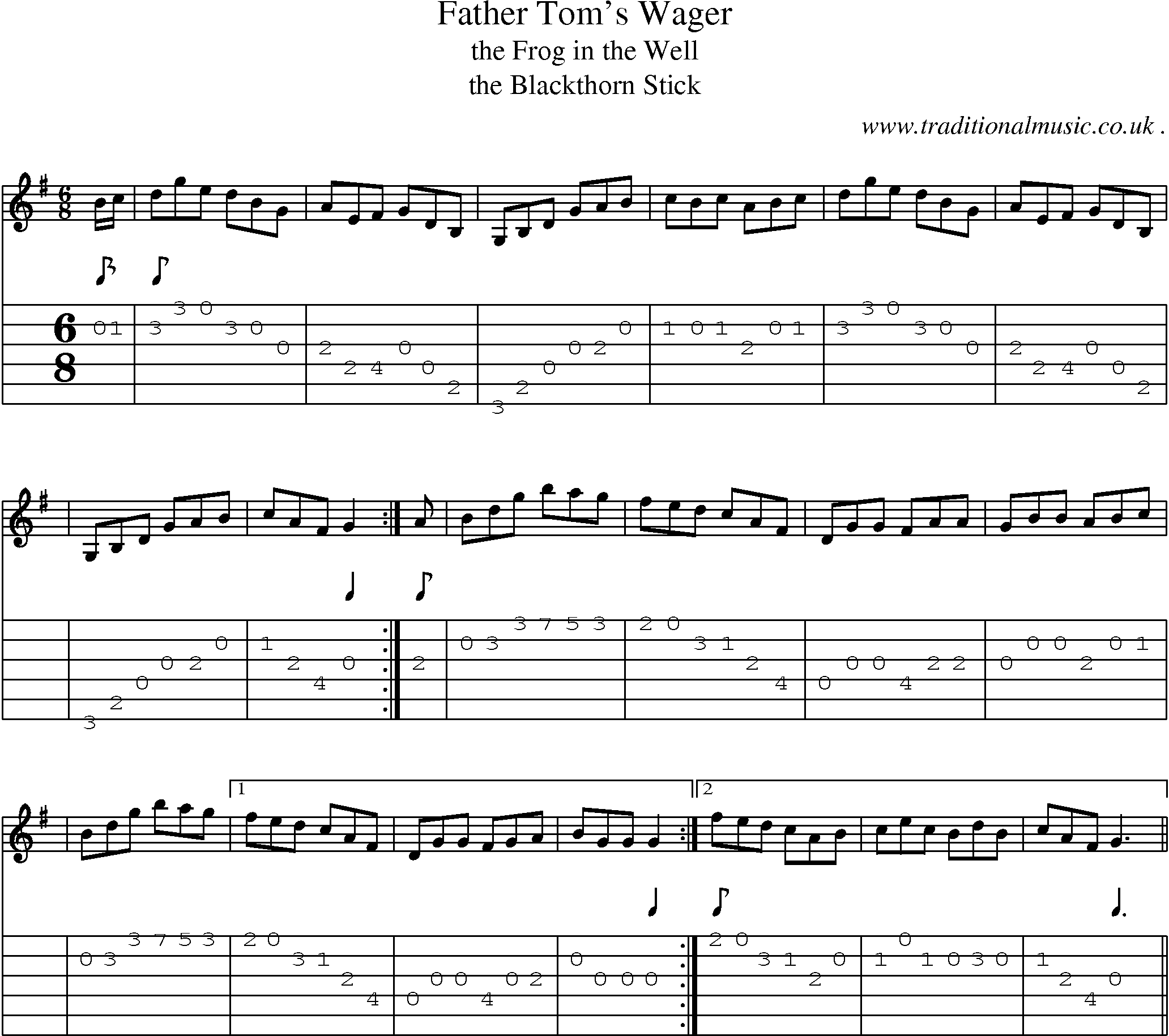 Sheet-music  score, Chords and Guitar Tabs for Father Toms Wager