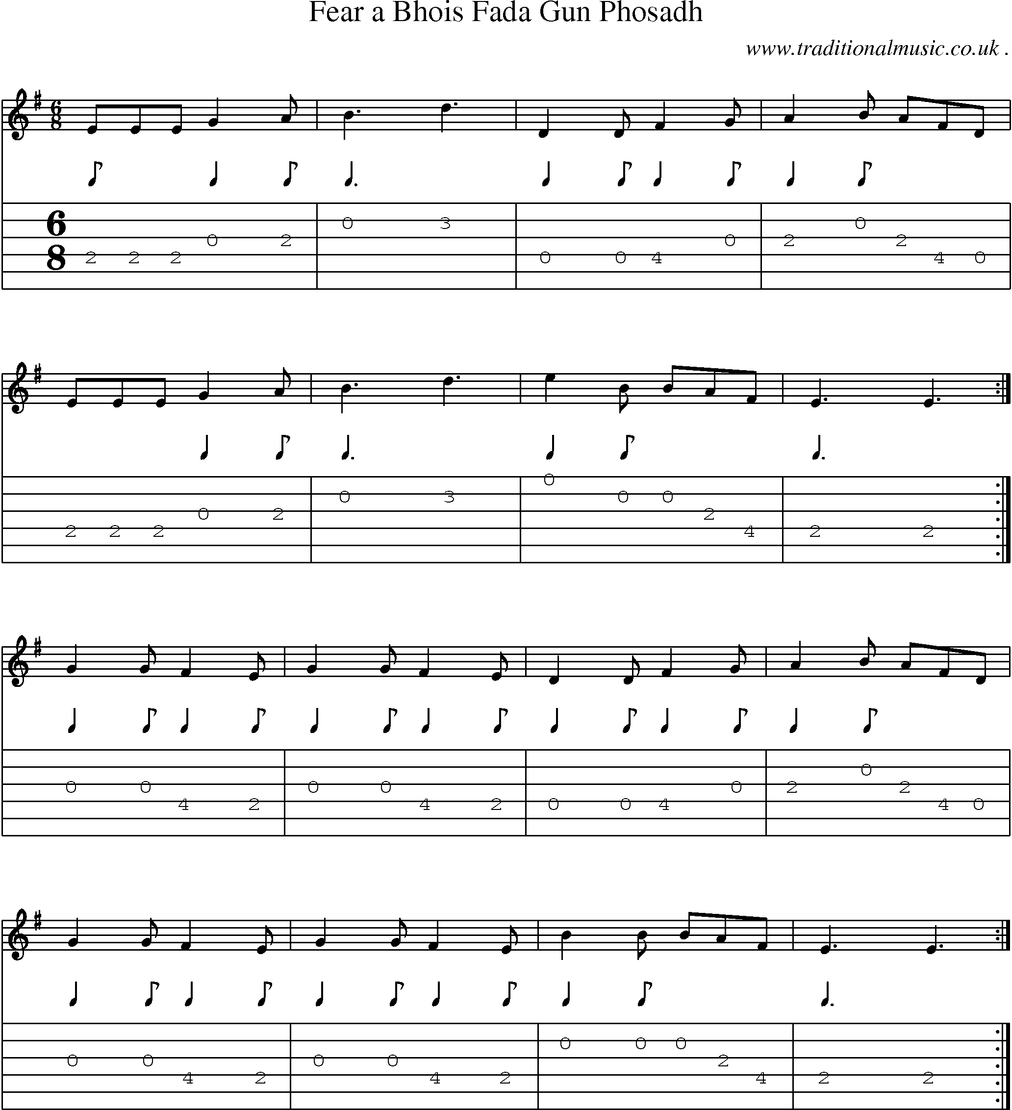 Sheet-music  score, Chords and Guitar Tabs for Fear A Bhois Fada Gun Phosadh