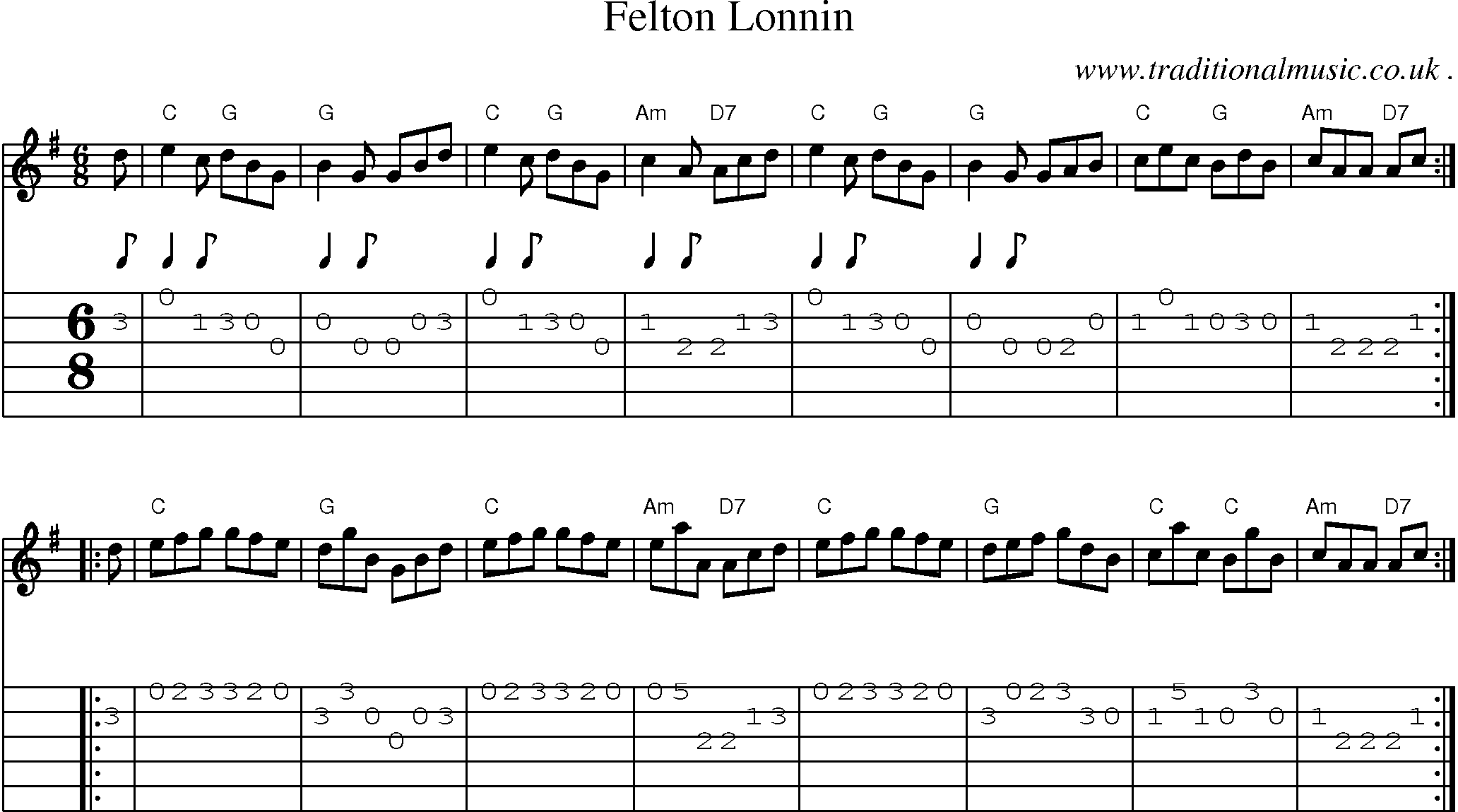 Sheet-music  score, Chords and Guitar Tabs for Felton Lonnin