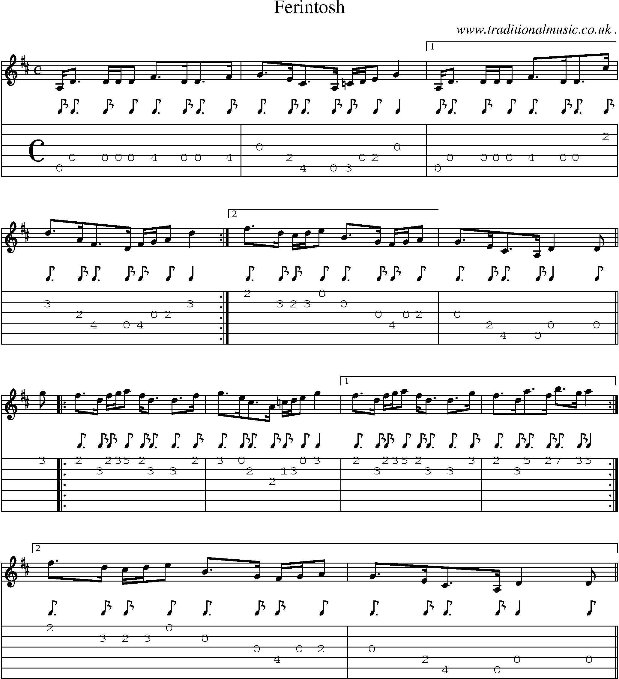 Sheet-music  score, Chords and Guitar Tabs for Ferintosh
