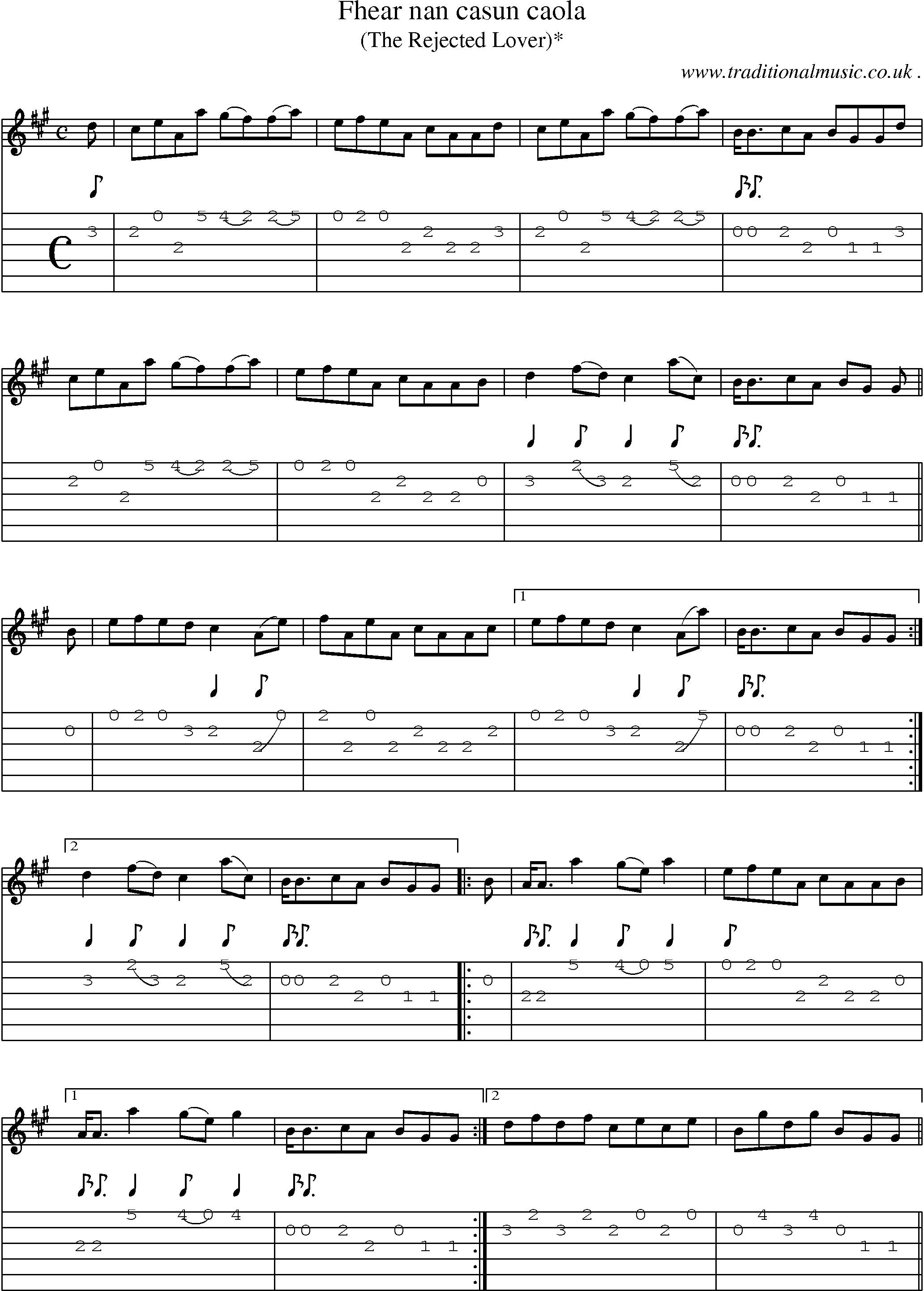 Sheet-music  score, Chords and Guitar Tabs for Fhear Nan Casun Caola