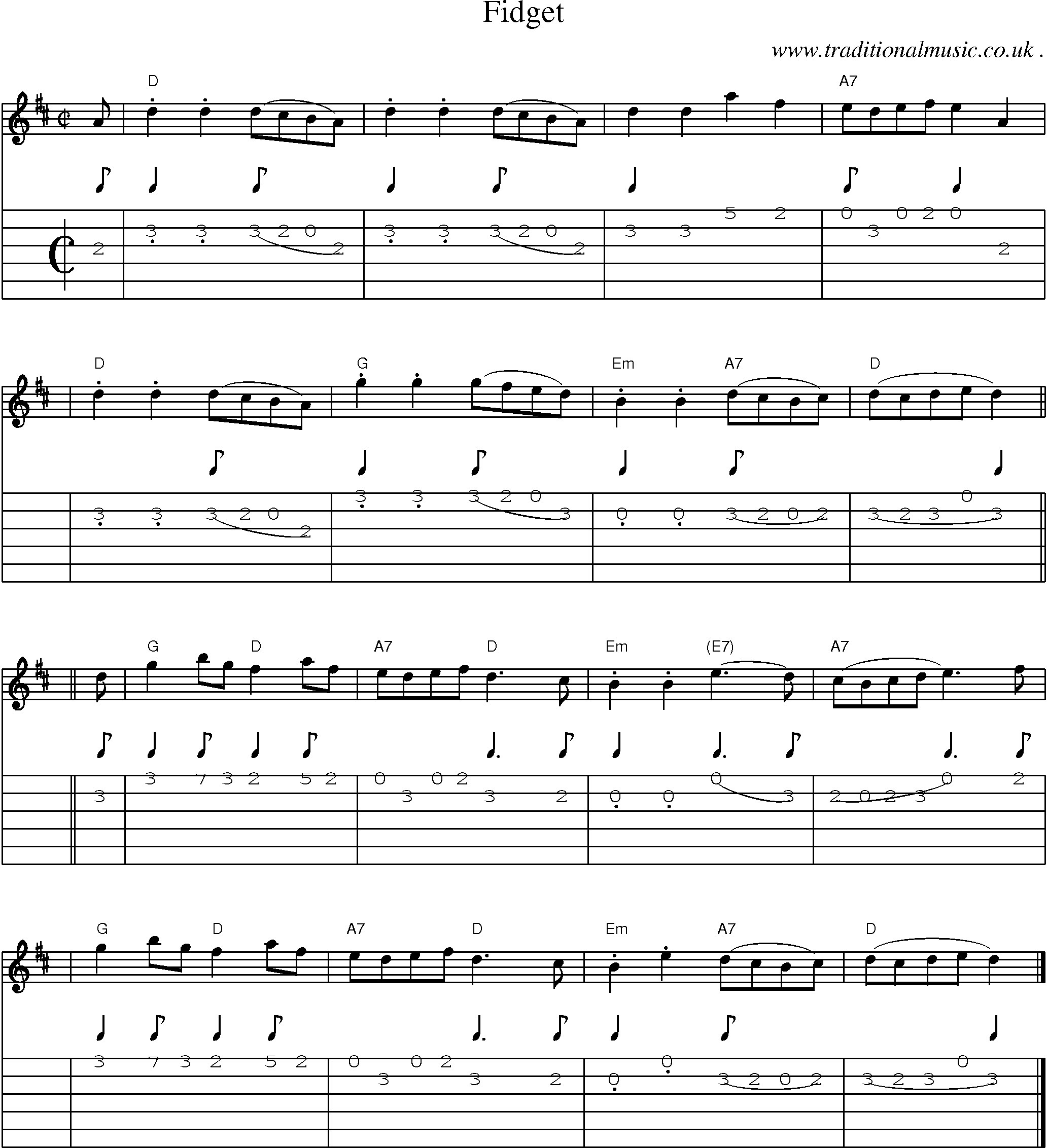 Sheet-music  score, Chords and Guitar Tabs for Fidget