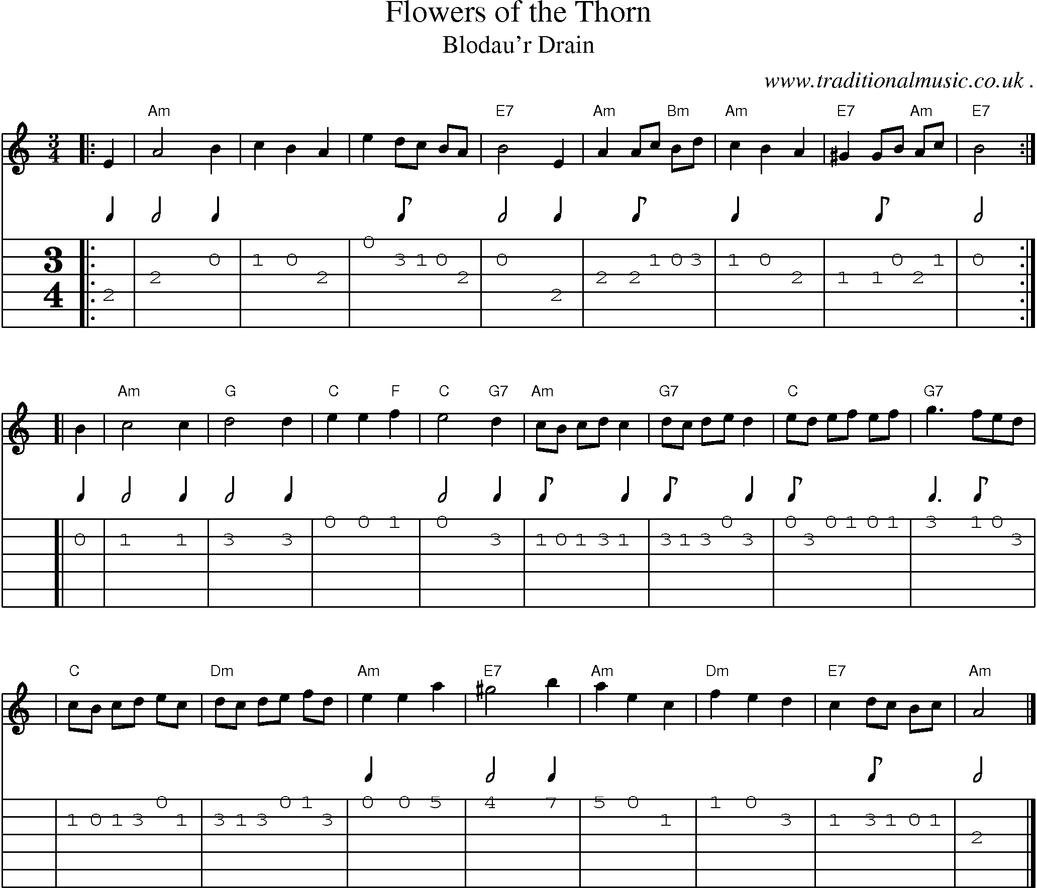 Sheet-music  score, Chords and Guitar Tabs for Flowers Of The Thorn