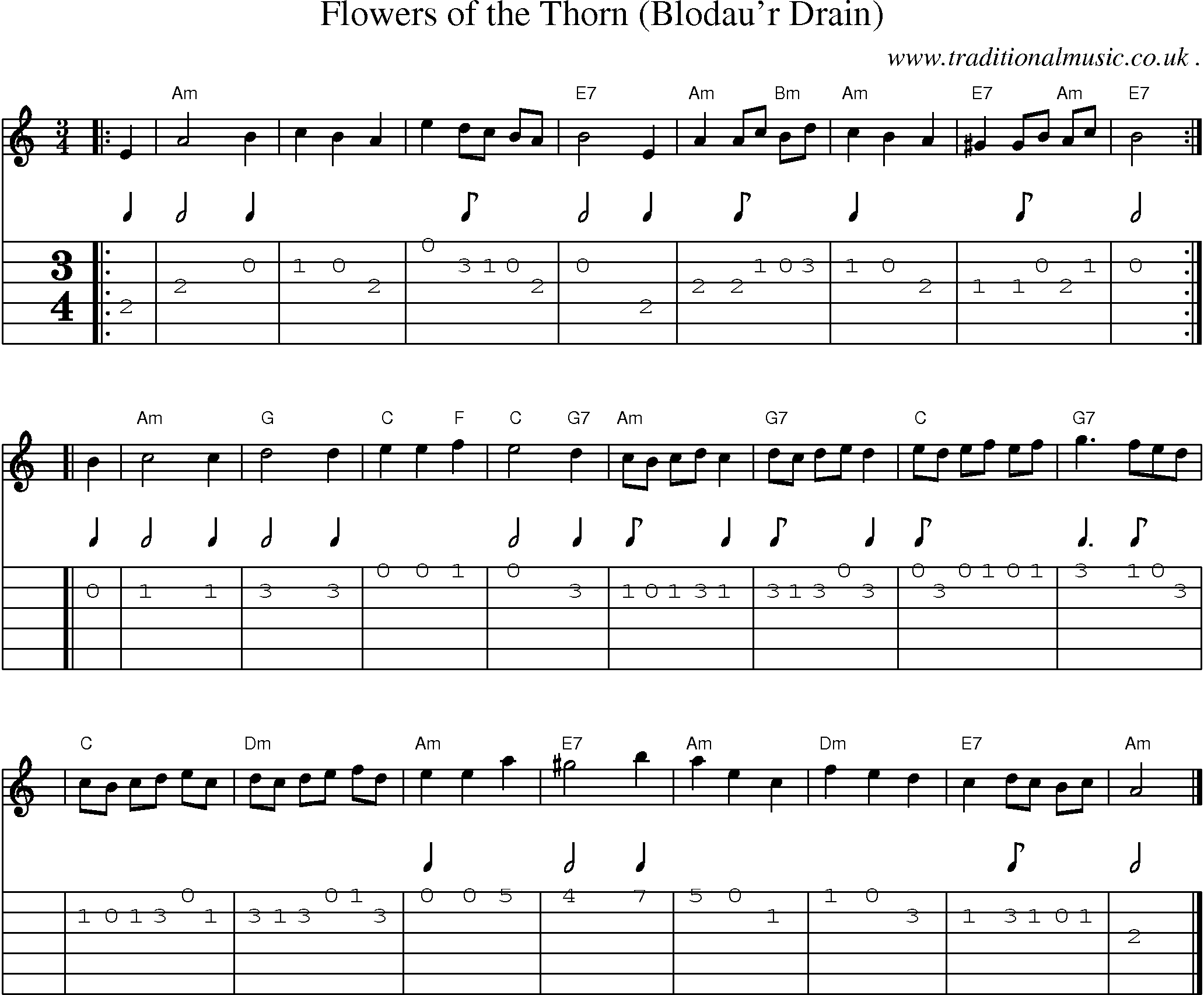 Sheet-music  score, Chords and Guitar Tabs for Flowers Of The Thorn Blodaur Drain