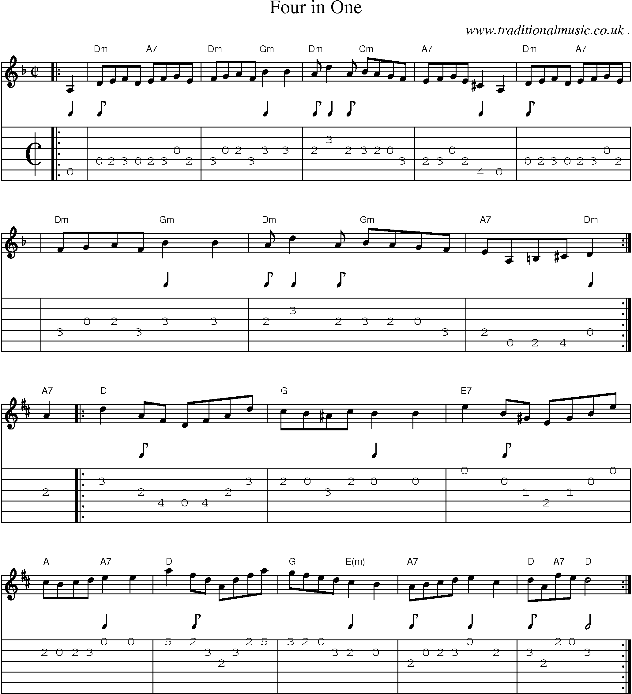 Sheet-music  score, Chords and Guitar Tabs for Four In One