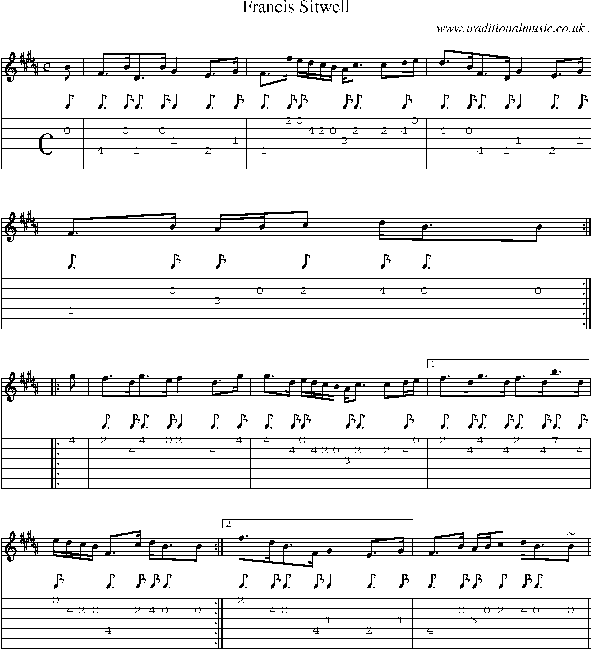 Sheet-music  score, Chords and Guitar Tabs for Francis Sitwell