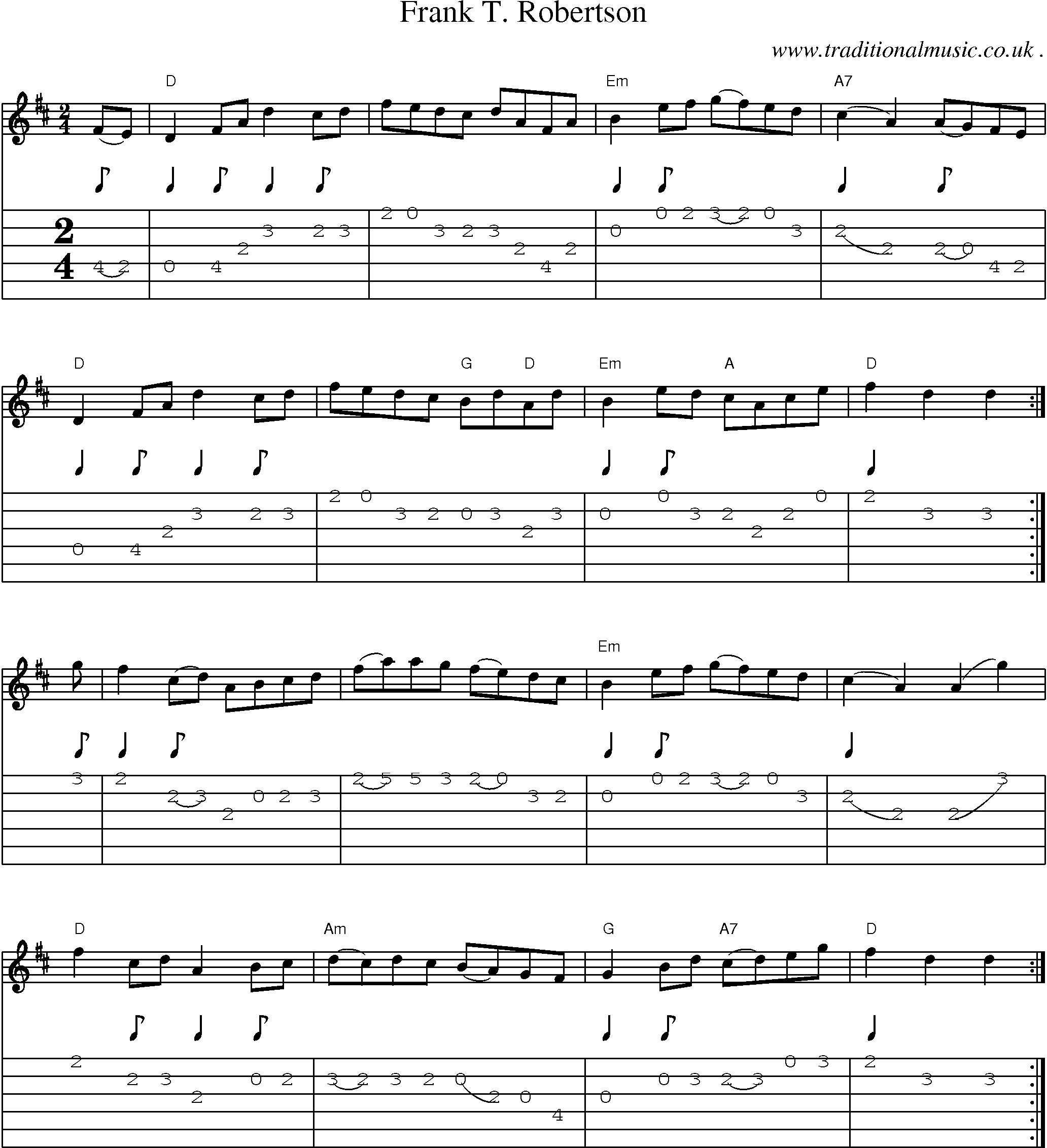 Sheet-music  score, Chords and Guitar Tabs for Frank T Robertson