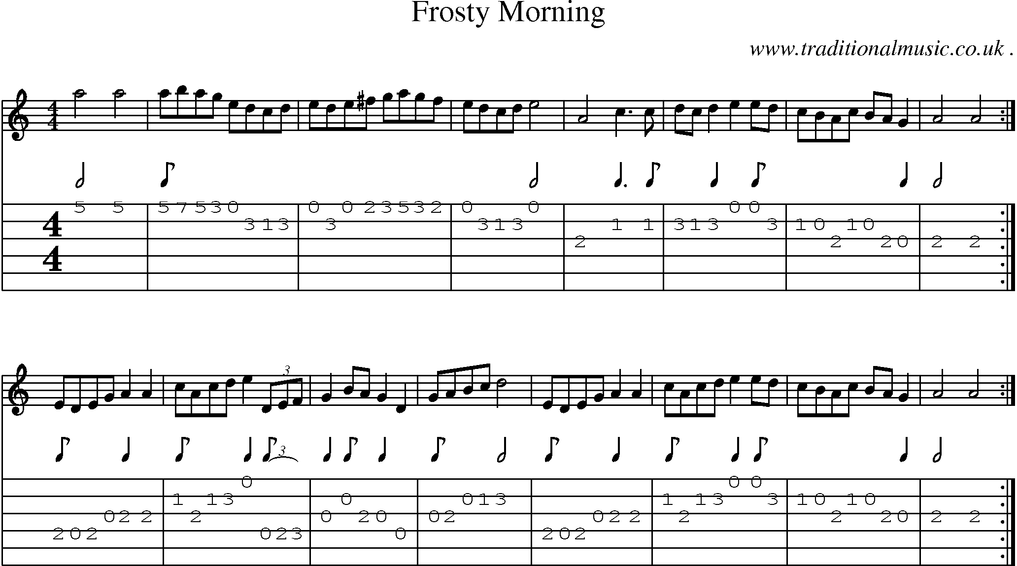 Sheet-music  score, Chords and Guitar Tabs for Frosty Morning