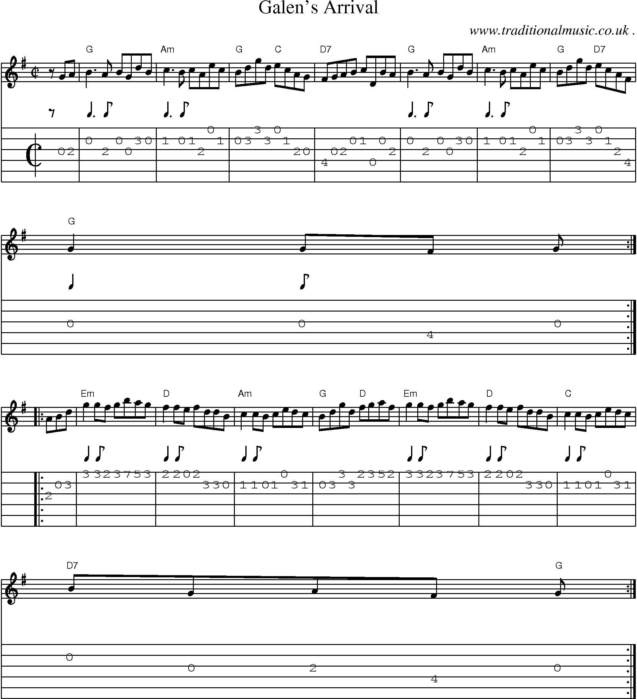 Sheet-music  score, Chords and Guitar Tabs for Galens Arrival