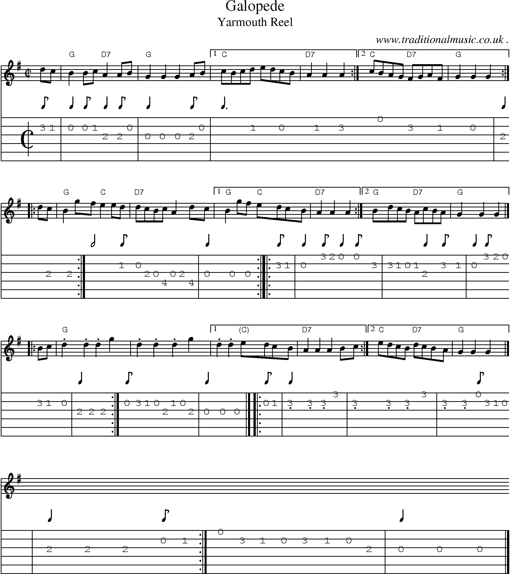 Sheet-music  score, Chords and Guitar Tabs for Galopede
