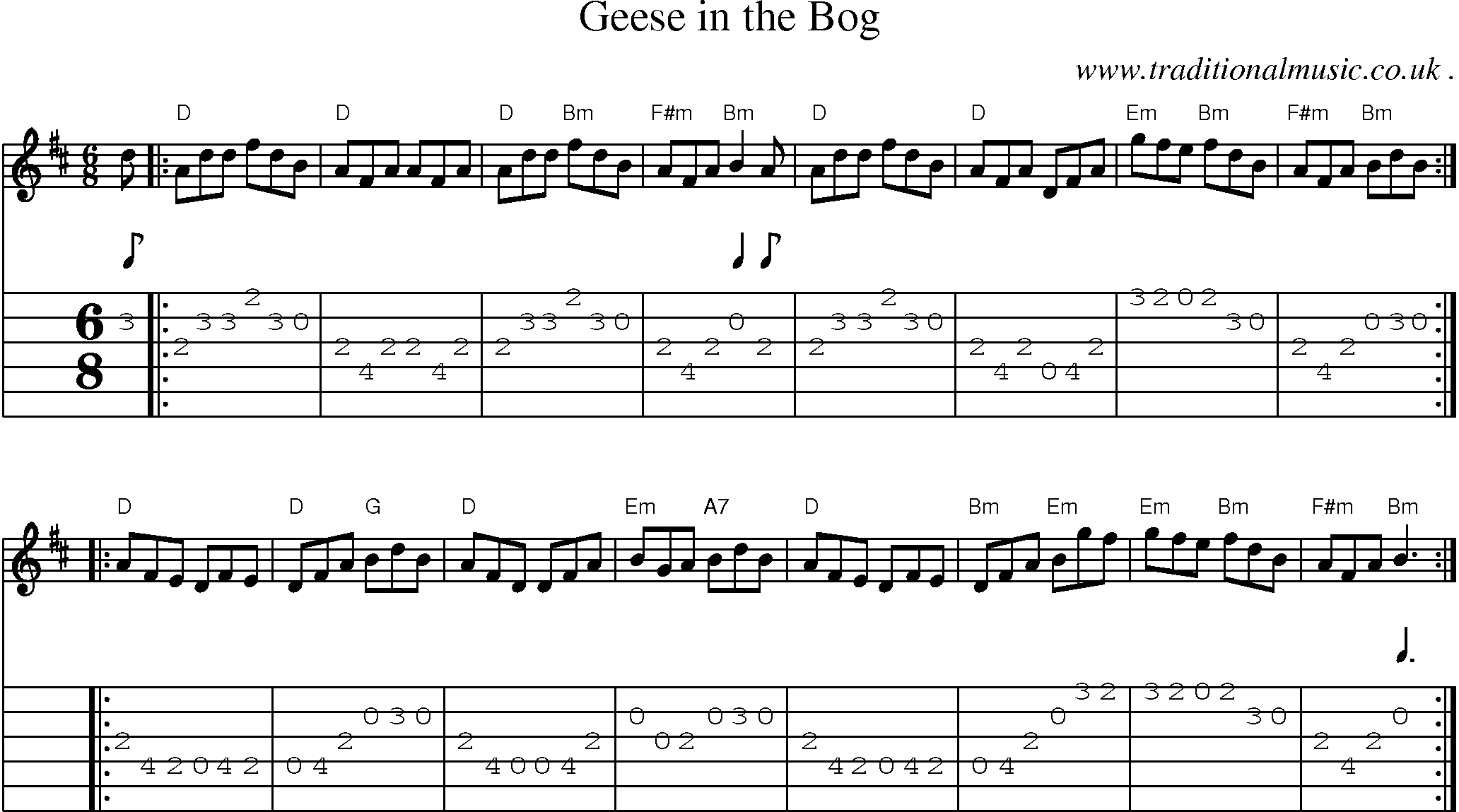 Sheet-music  score, Chords and Guitar Tabs for Geese In The Bog